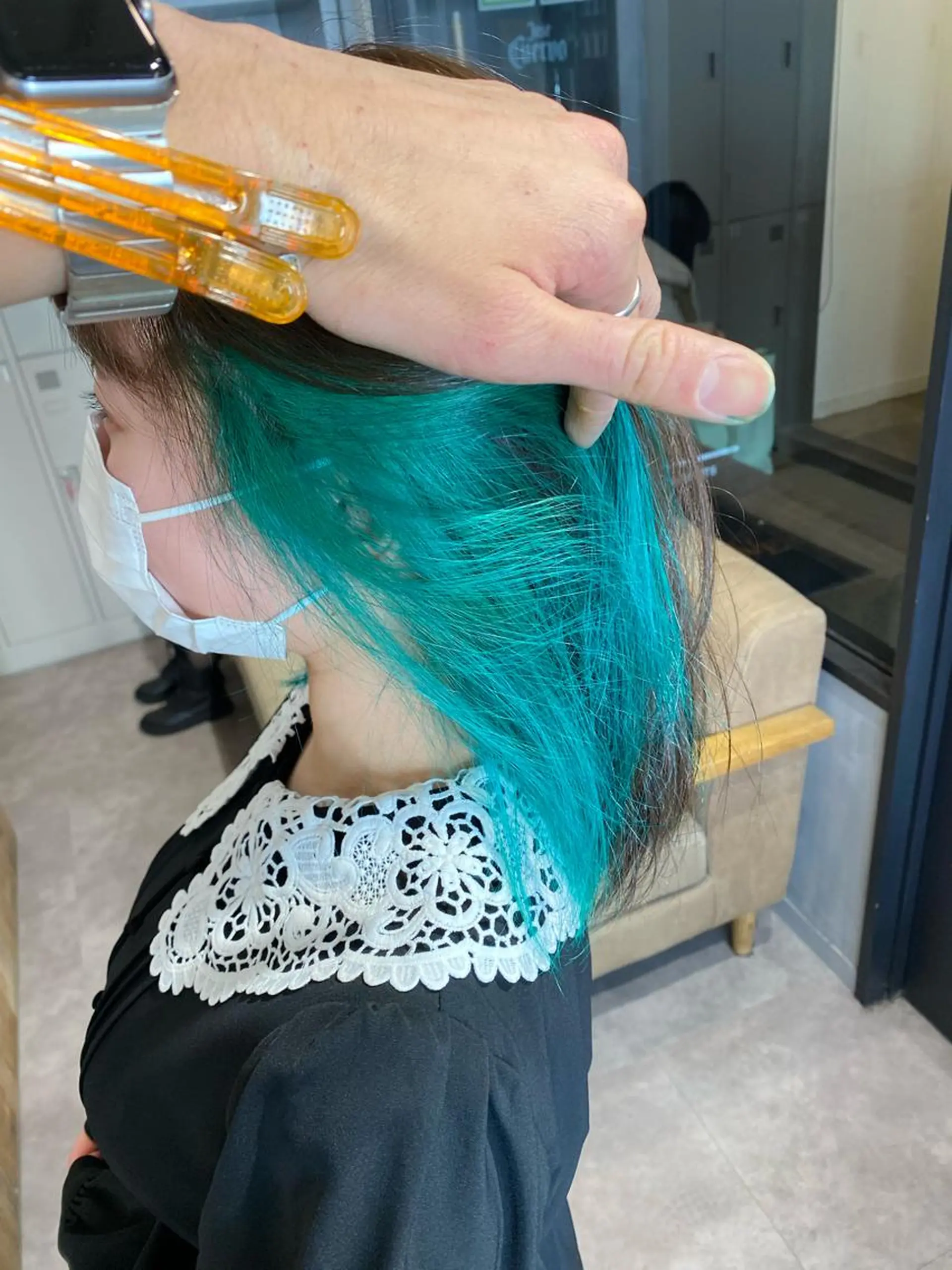 ショート カラー ブリーチ ブルーカラー インナーカラー 最高峰ボブ/ 切りっぱなし/田野のヘアスタイル