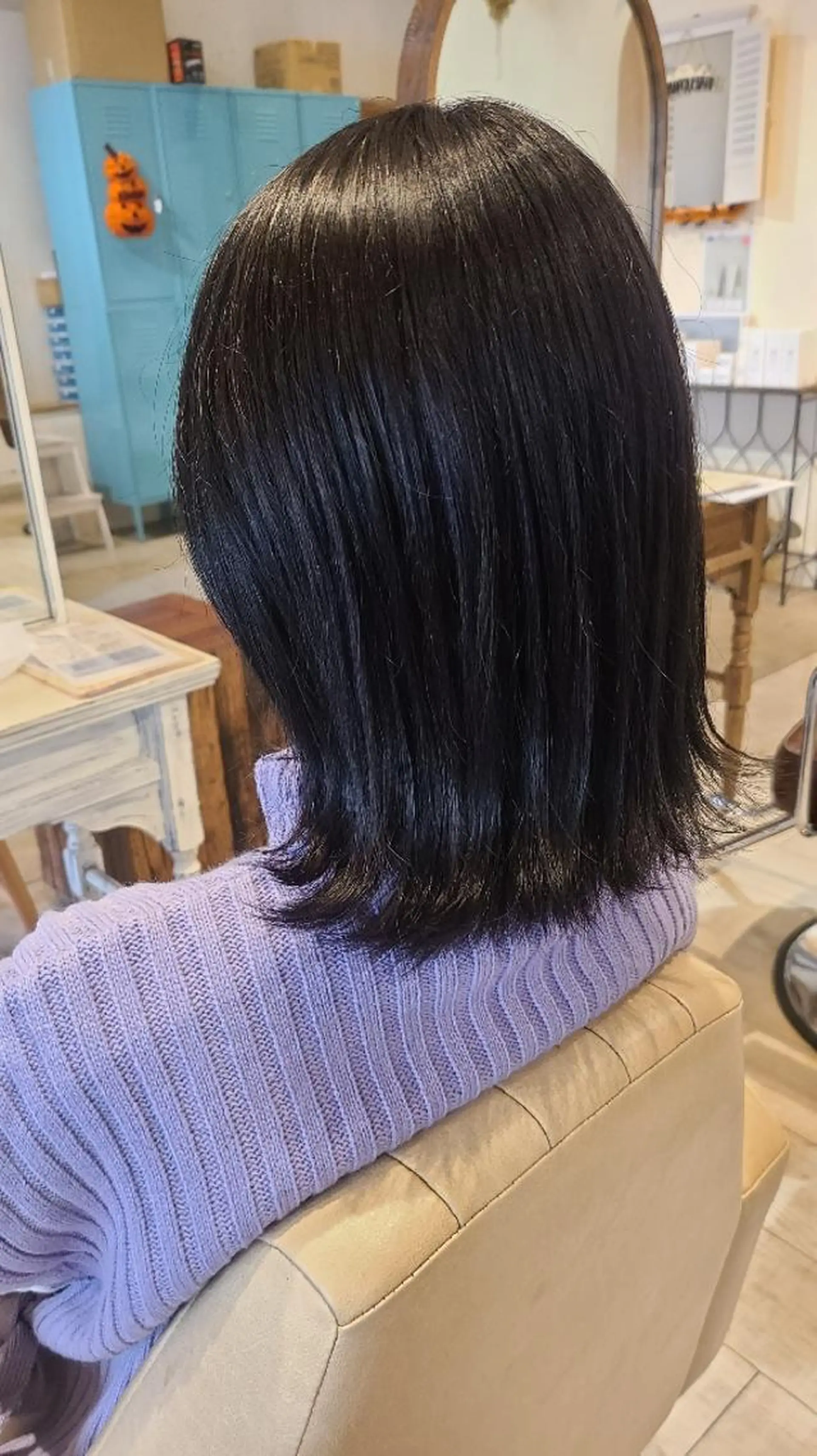 ミディアム カラー 黒髪 ブルーカラー ヘアカラー トリートメント こだしま   みなのヘアスタイル