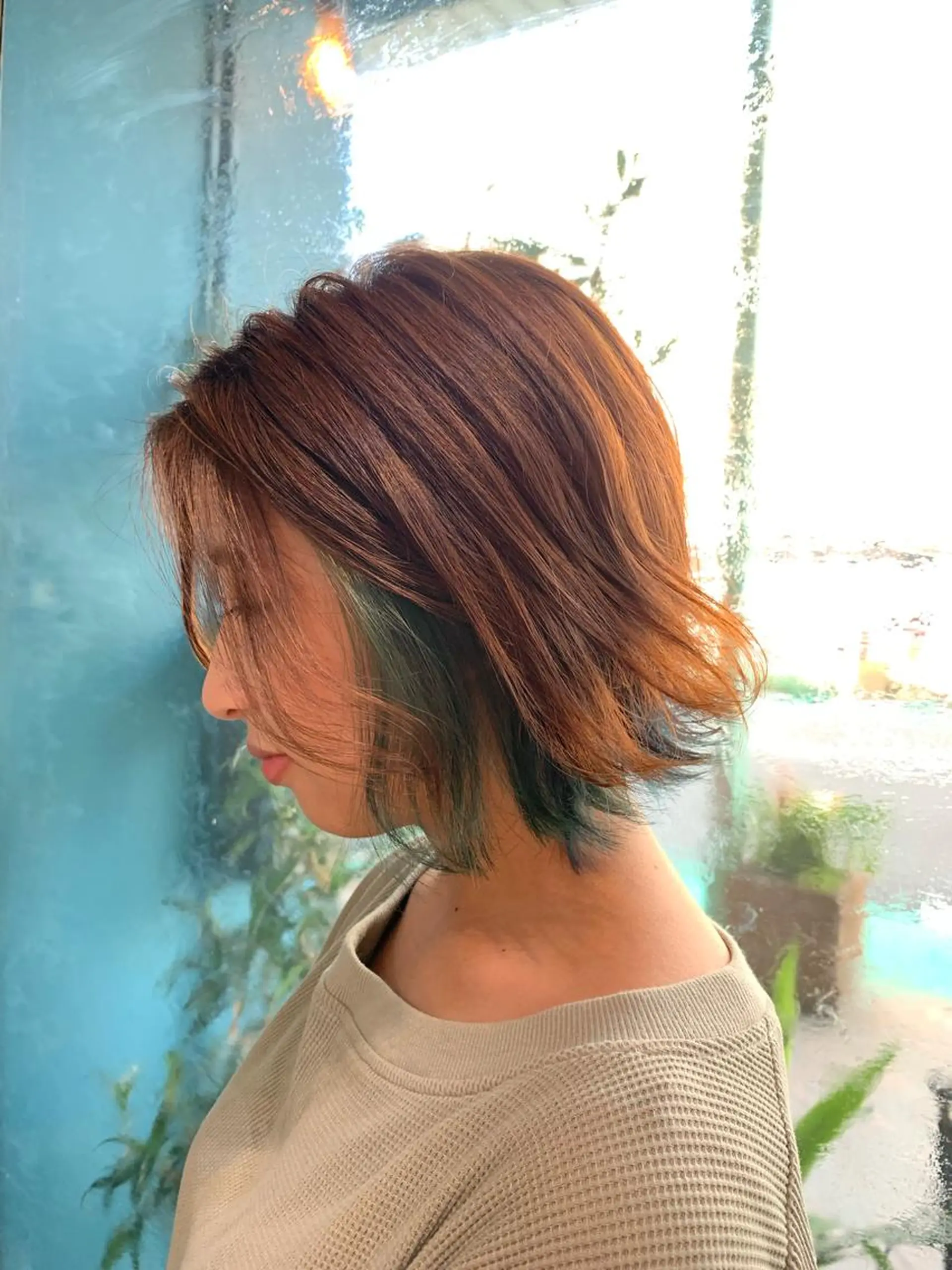 ミディアム カラー パーマ ヘアアレンジ ブルーカラー インナーカラー Loa misakiのヘアスタイル