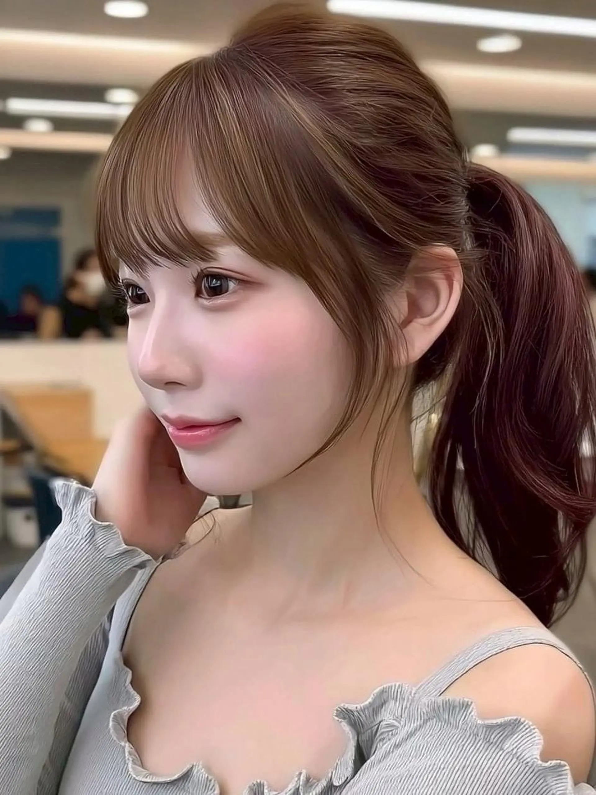 ロング 髪質改善 韓国風ヘア レイヤーカット 似合わせカット シースルーバング カット ヘアカラー Ayumu /京都/西院のヘアスタイル