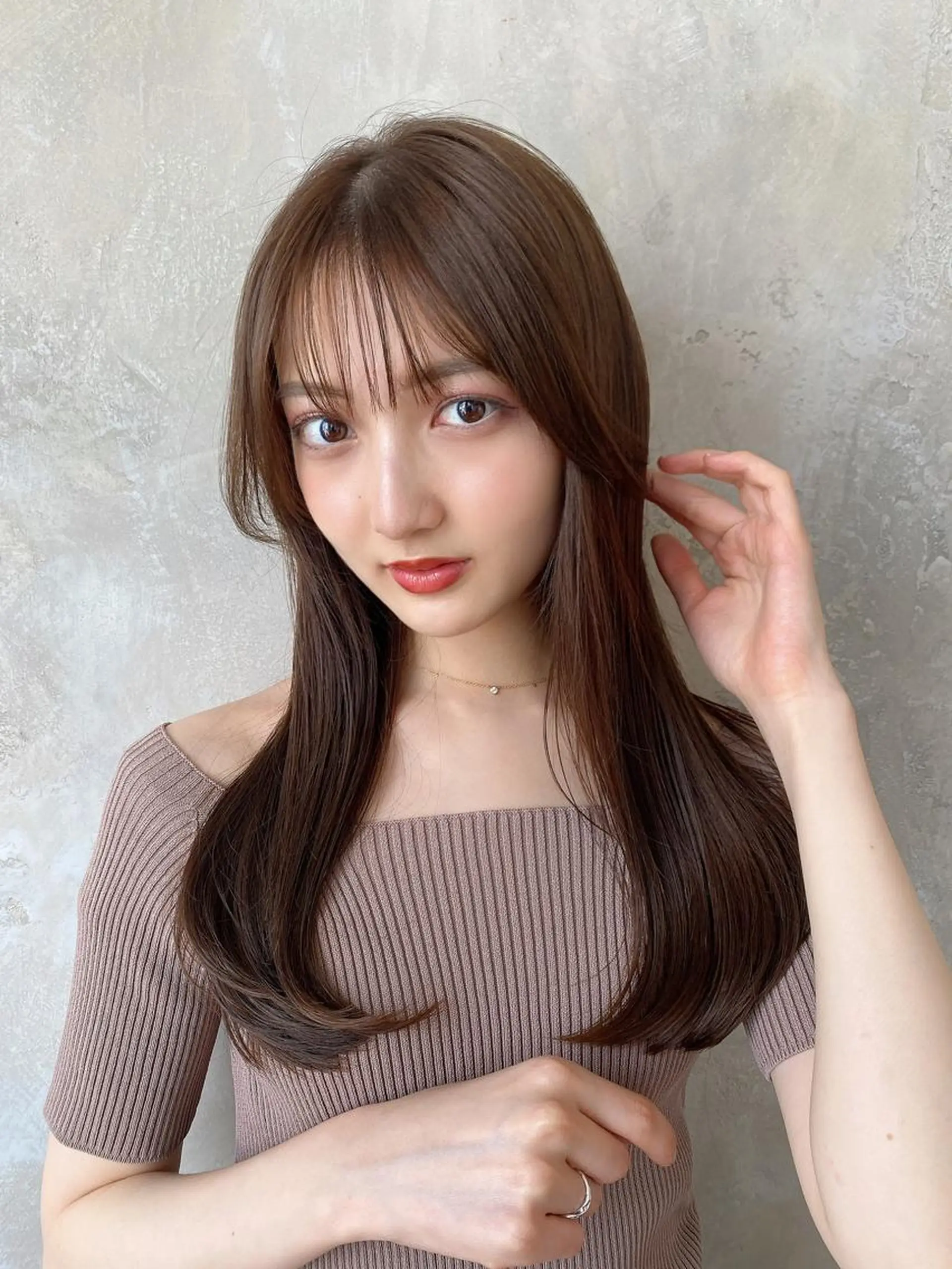 セミロング カラー パーマ セミロングパーマ ベージュカラー ブラウンカラー ブラウンベージュ 髪質改善 顔周り/くびれヘア 韓国ヘア💕風間るなのヘアスタイル