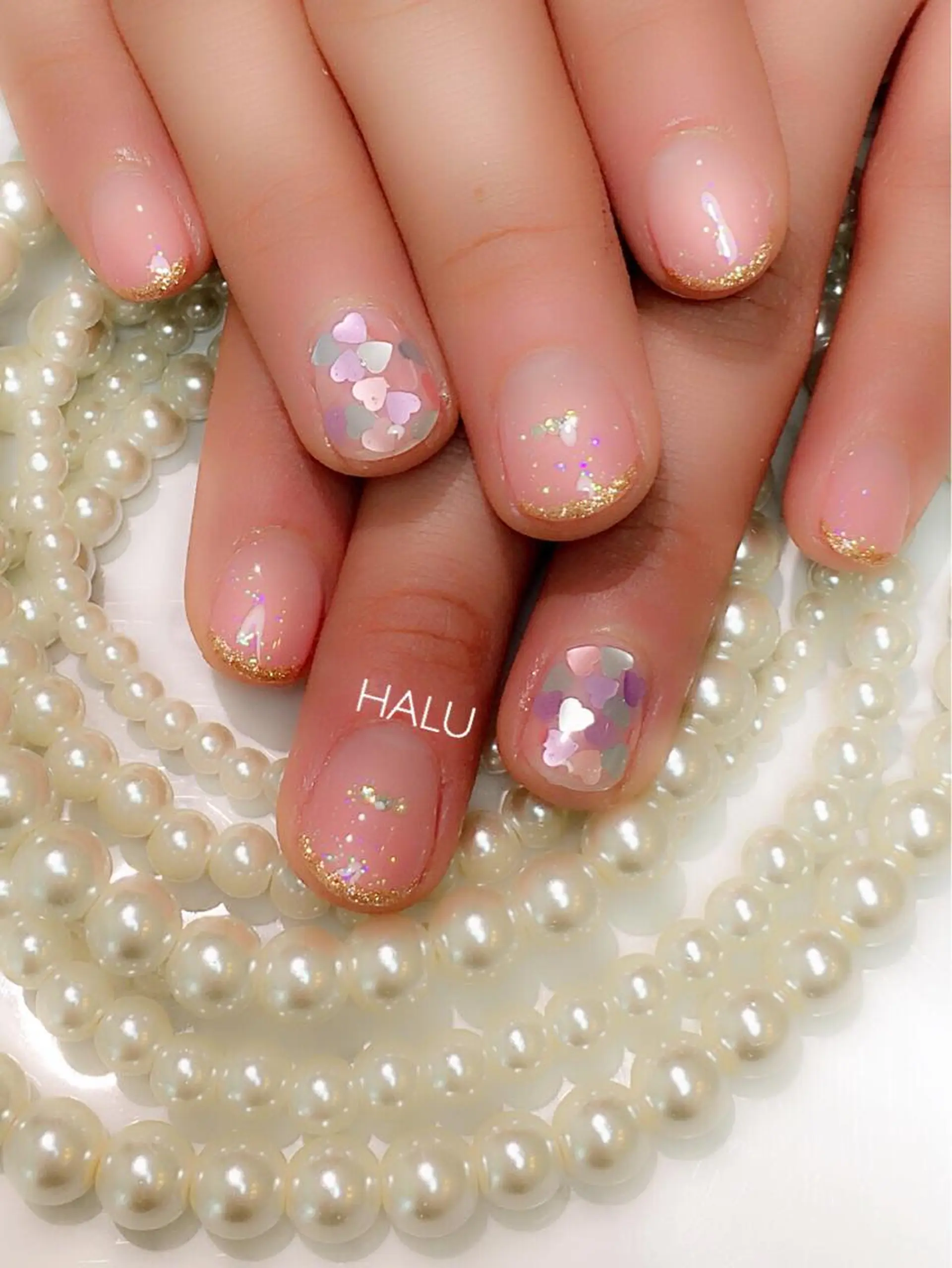 ネイル グラデーション ハート キラキラネイル パステルネイル 春ネイル HALU ハルのネイルデザイン