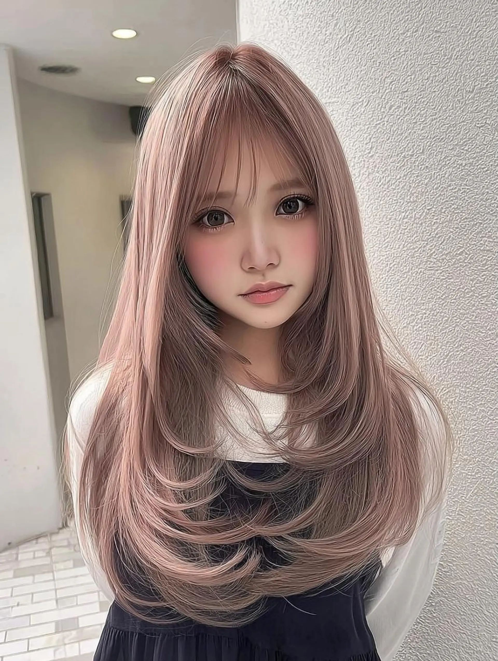 ミディアム ボブ 髪質改善 韓国風ヘア レイヤーカット 縮毛矯正 カット ヘアカラー 橋本 眞穂のヘアスタイル
