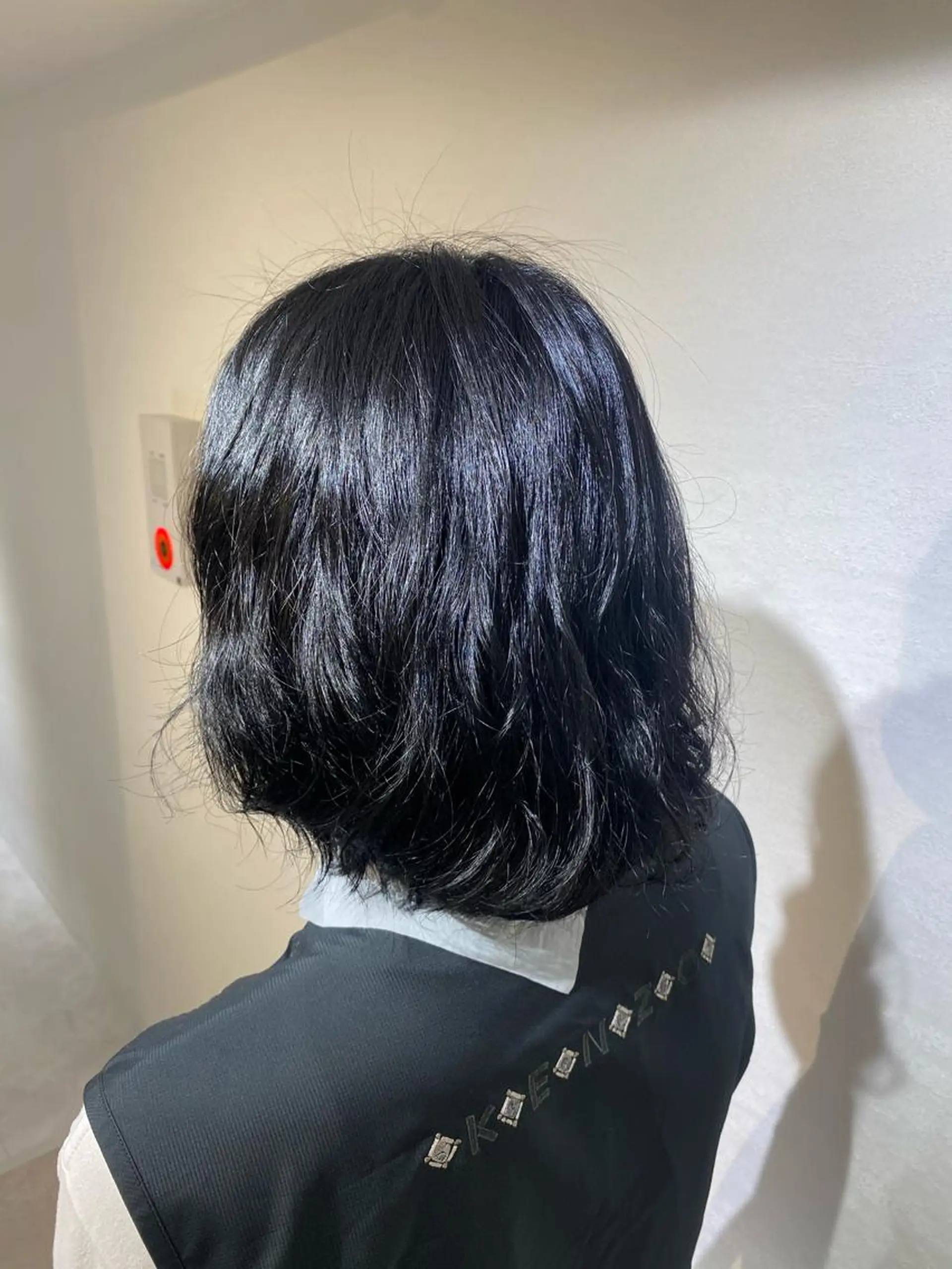 カラー 黒髪 ブルーカラー ブルーブラック カット パーマ 縮毛矯正とレイヤー カット/杉村凜汰郎のヘアスタイル