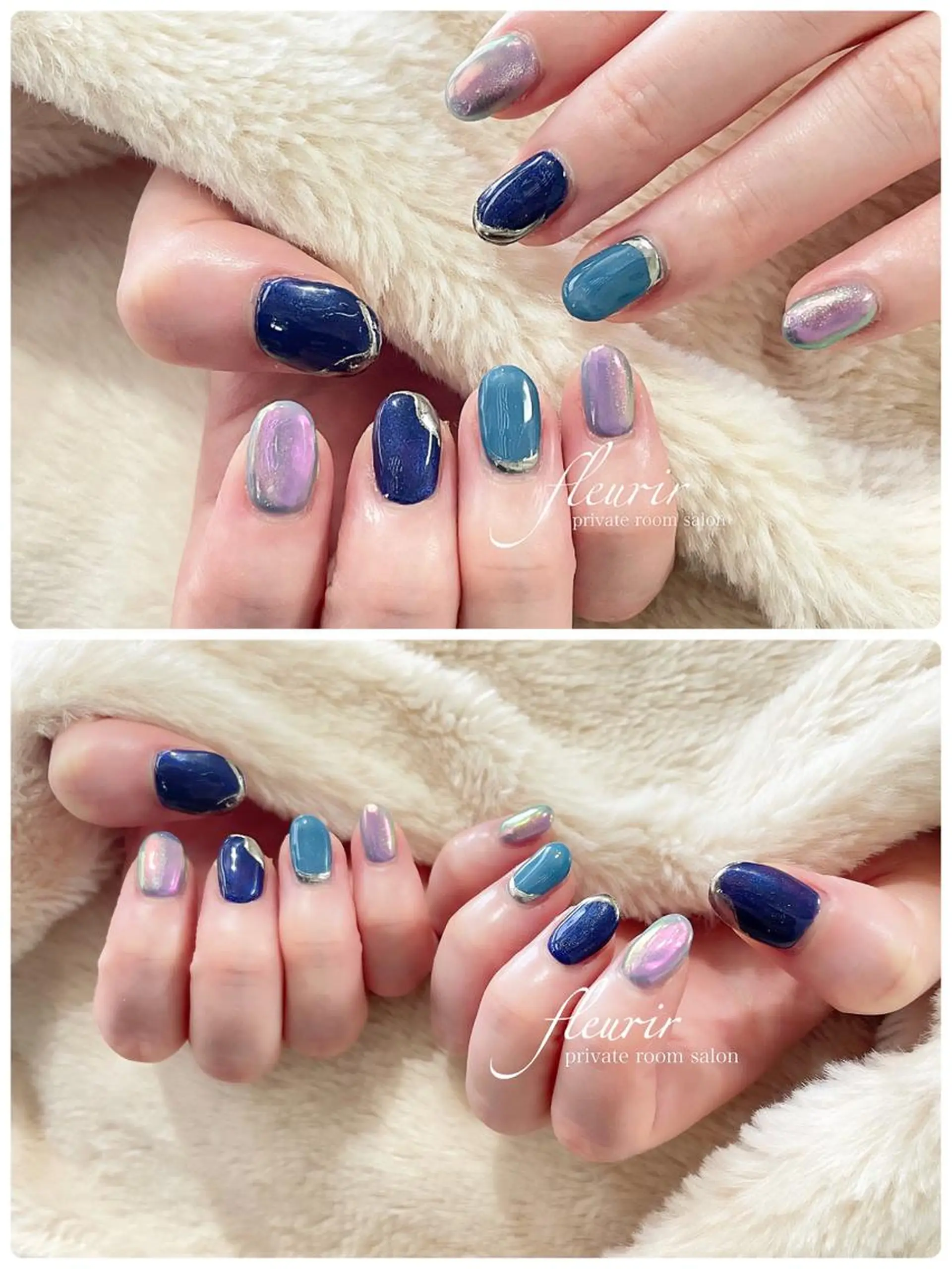 ネイル アートネイル ミラーネイル シルバー シンプルネイル フルリール 【プライベートサロンのネイルデザイン