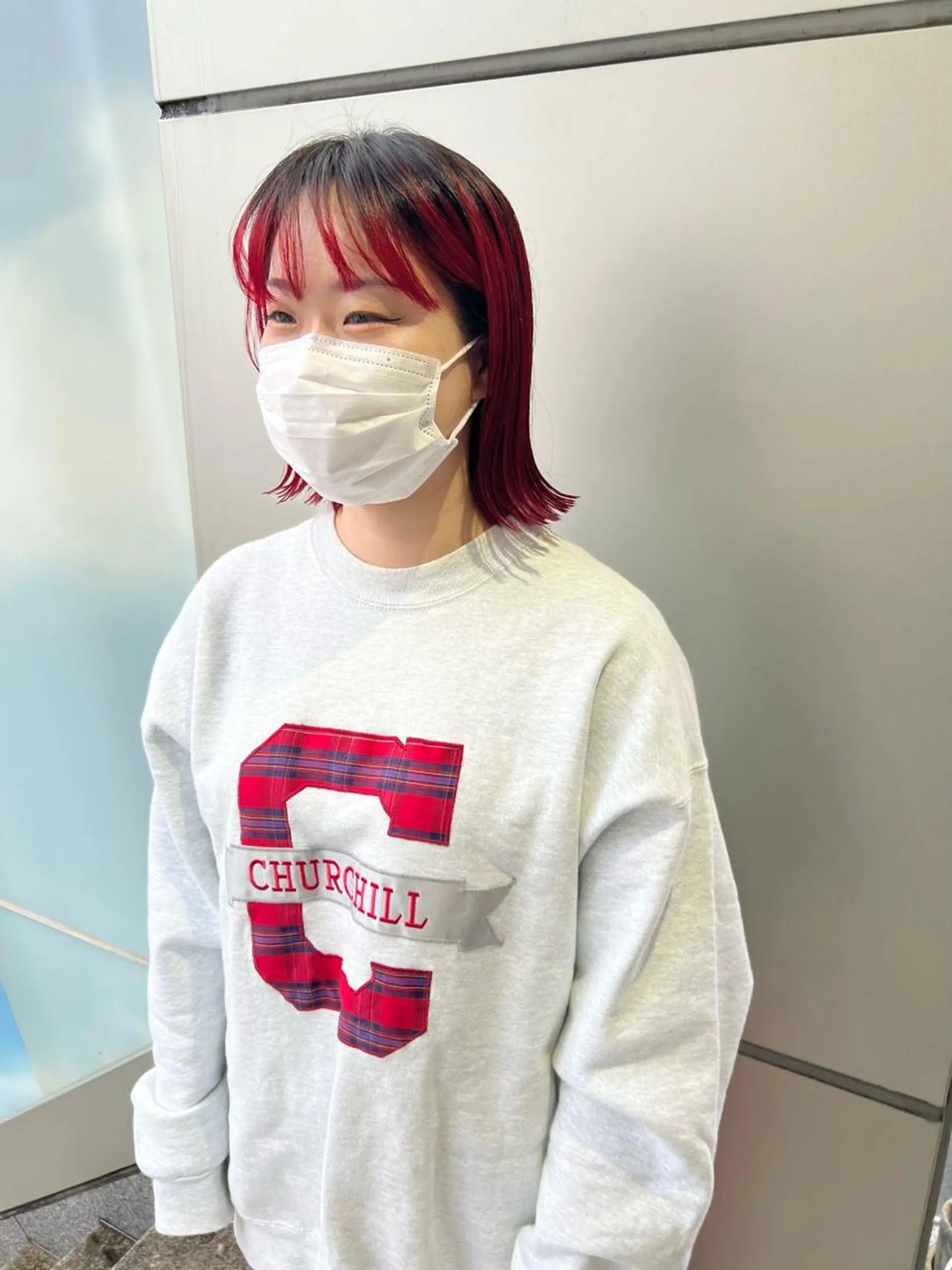 ショート カラー 切りっぱなしボブ ブリーチ レッドカラー ボブ カット ヘアカラー 千葉 郁也のヘアスタイル