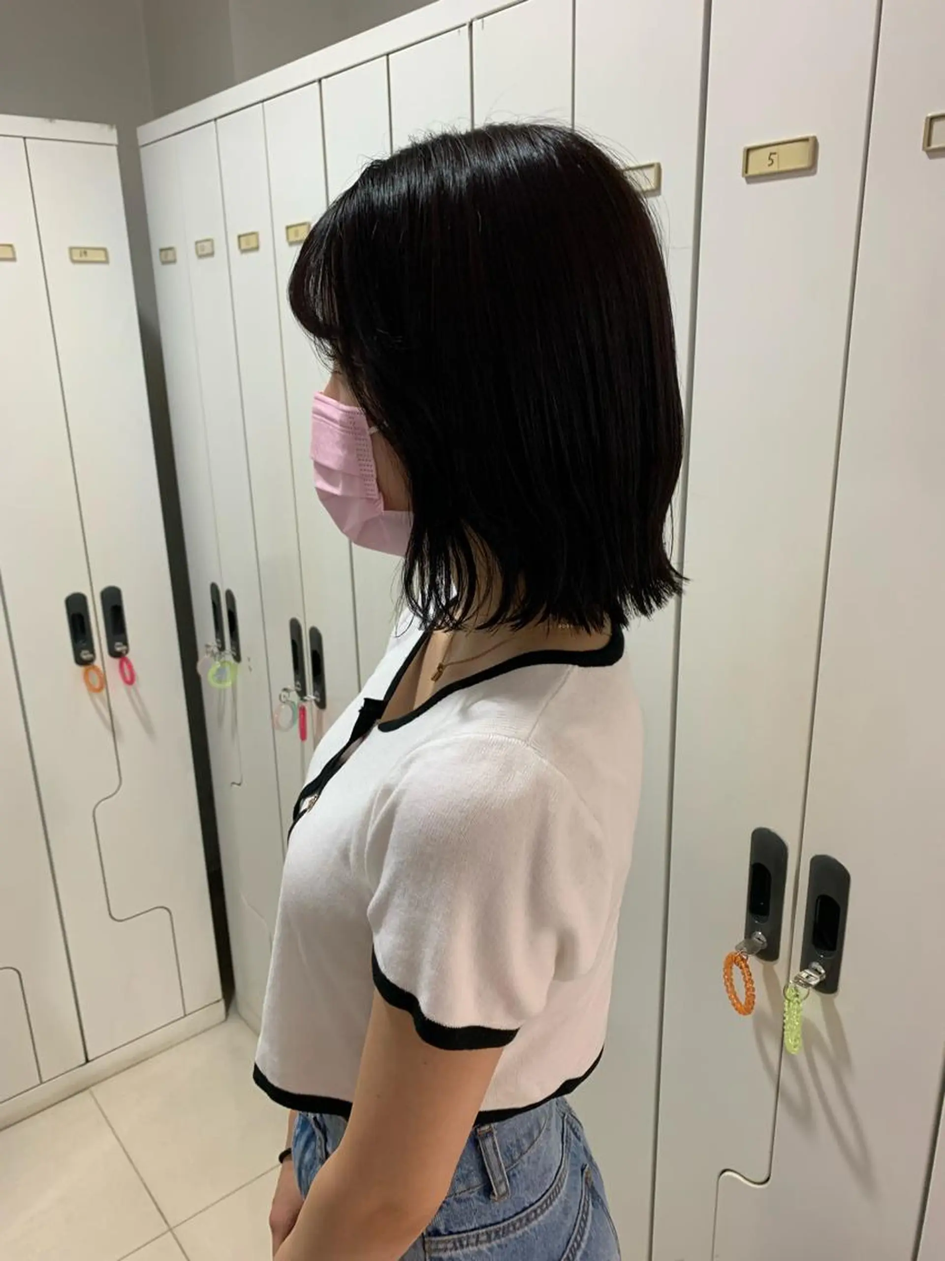 ミディアム 顔周りカット 外ハネヘア ぷつっとボブ/ちゅる ピンク/mika☆のヘアスタイル