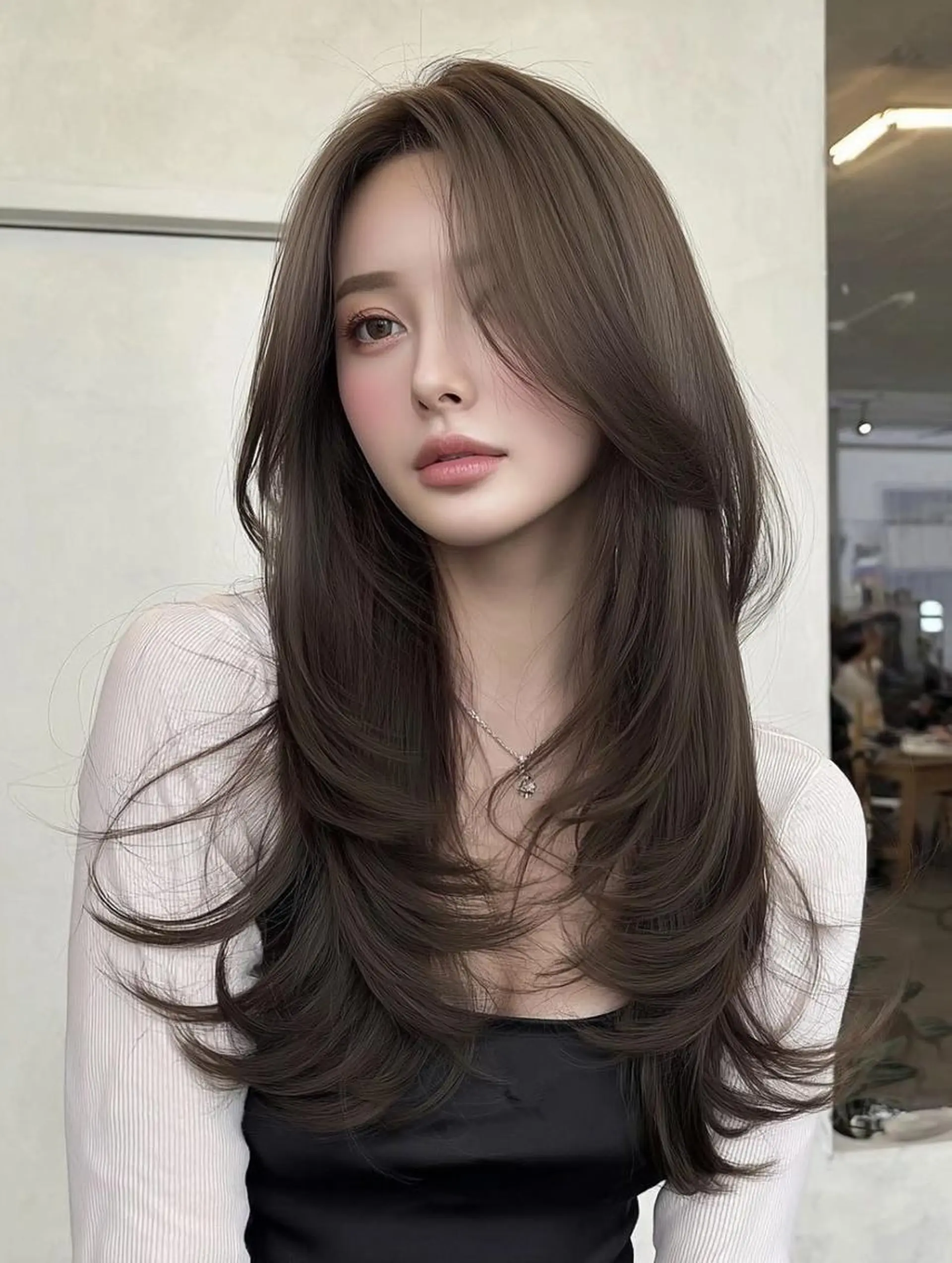 セミロング ボブ 髪質改善 韓国風ヘア レイヤーカット 縮毛矯正 カット ヘアカラー トリートメント 福園 弘郁のヘアスタイル