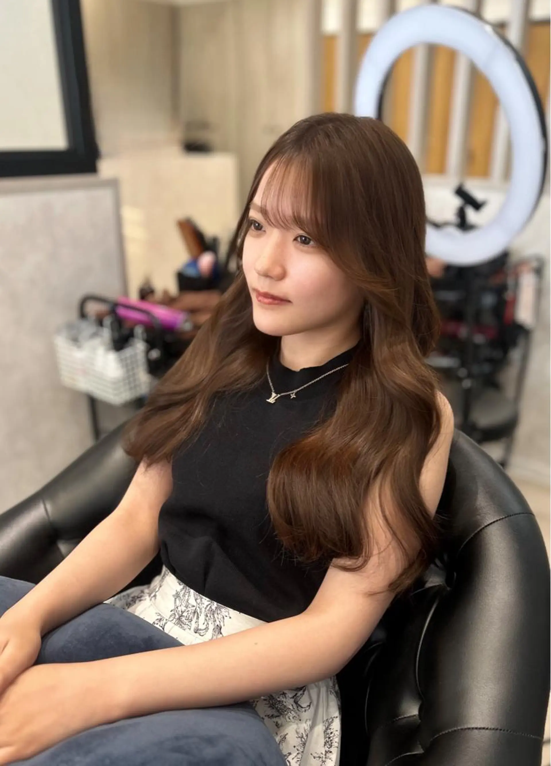 ロング カラー カット ヘアカラー トリートメント emi/髪質改善/ 韓国風/艶カラーのヘアスタイル