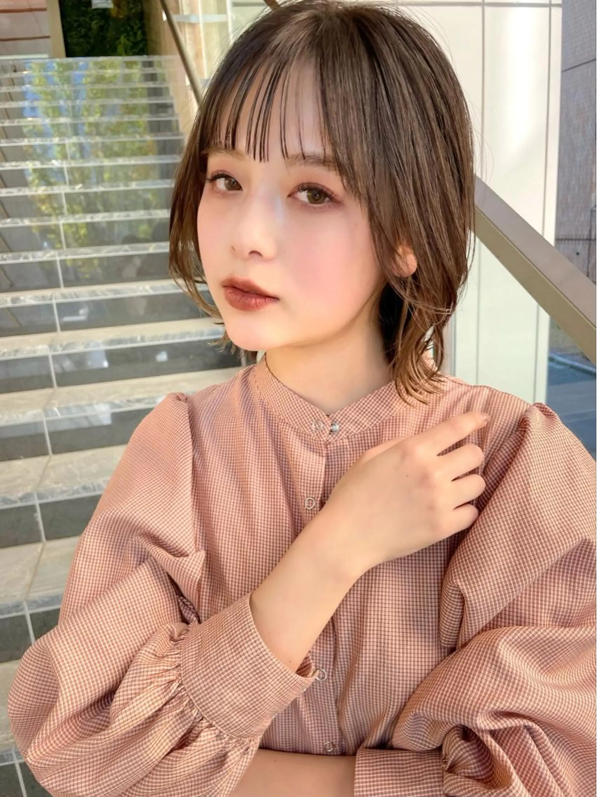 ミディアム ボブ くびれヘア シースルーバング 結べるレイヤーボブ くびれLady表参道のヘアスタイル