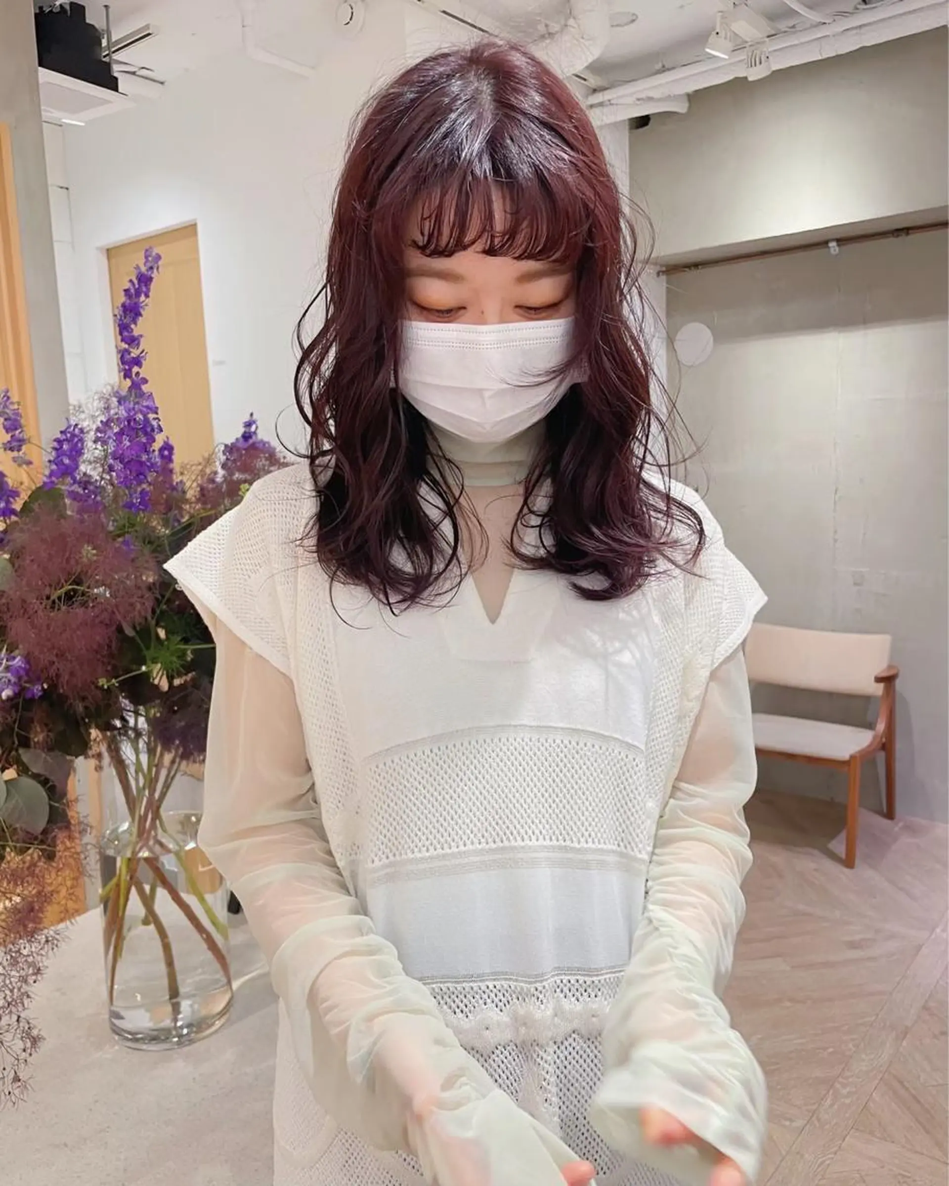 セミロング カット ヘアカラー 🎀透明感× 暖色カラーつな🎀のヘアスタイル