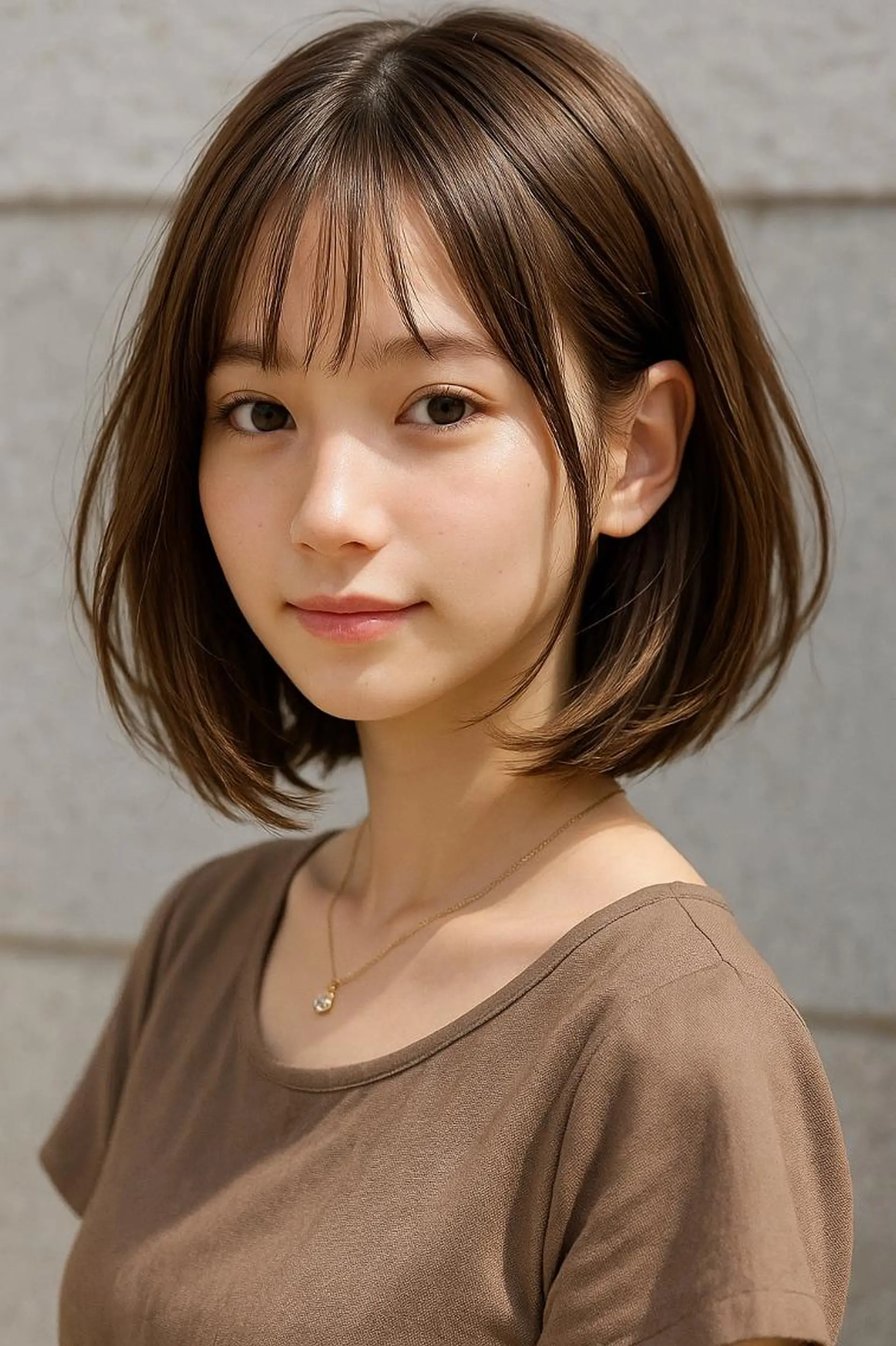 ミディアム カラー ブラウンカラー 透明感カラー ボブ レイヤーカット 小顔カット カット ヘアカラー トリートメント さく/髪質改善× 縮毛矯正/町田のヘアスタイル