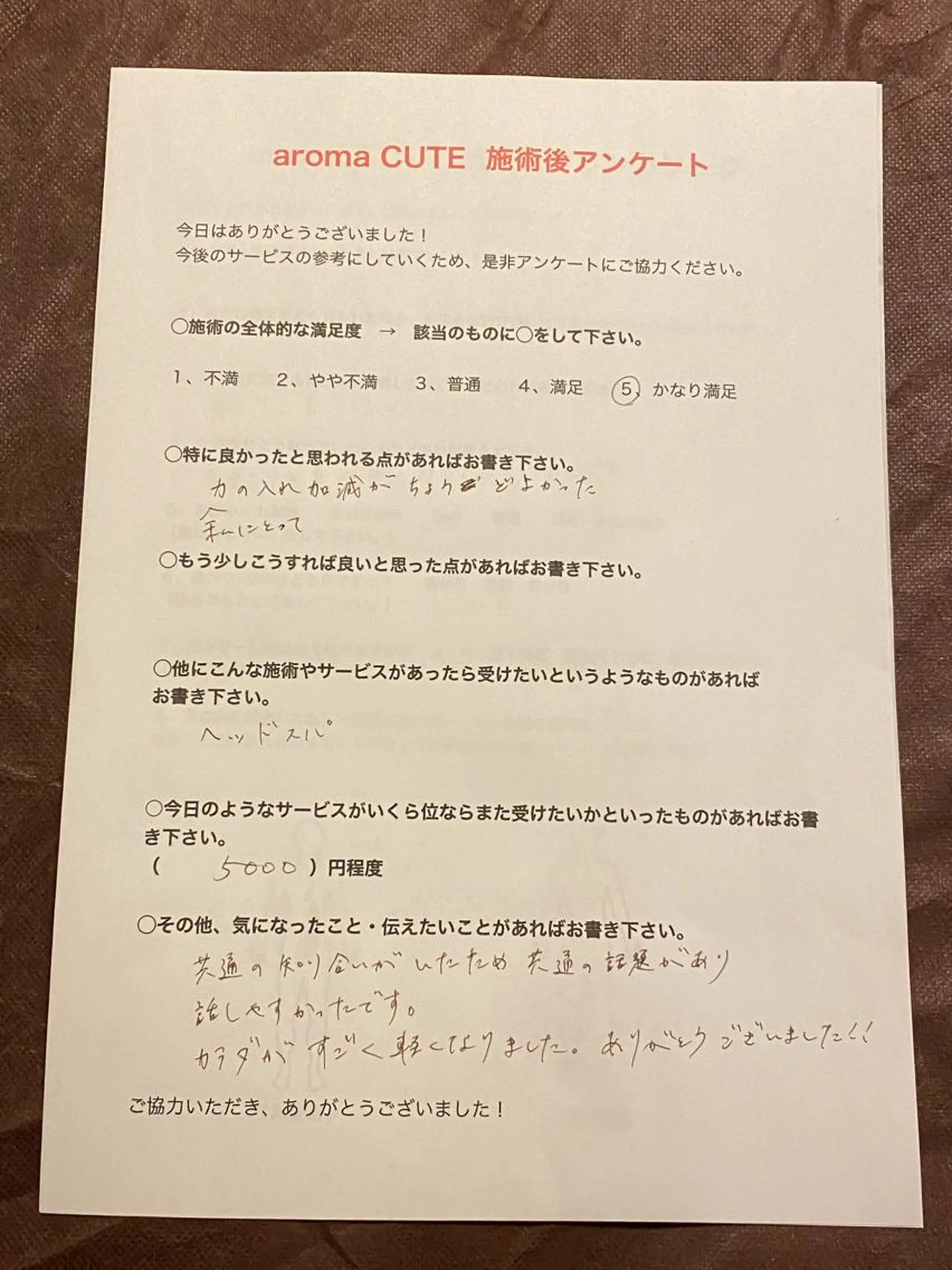 喜多良助 aroma CUTEのエステ・リラクイメージ