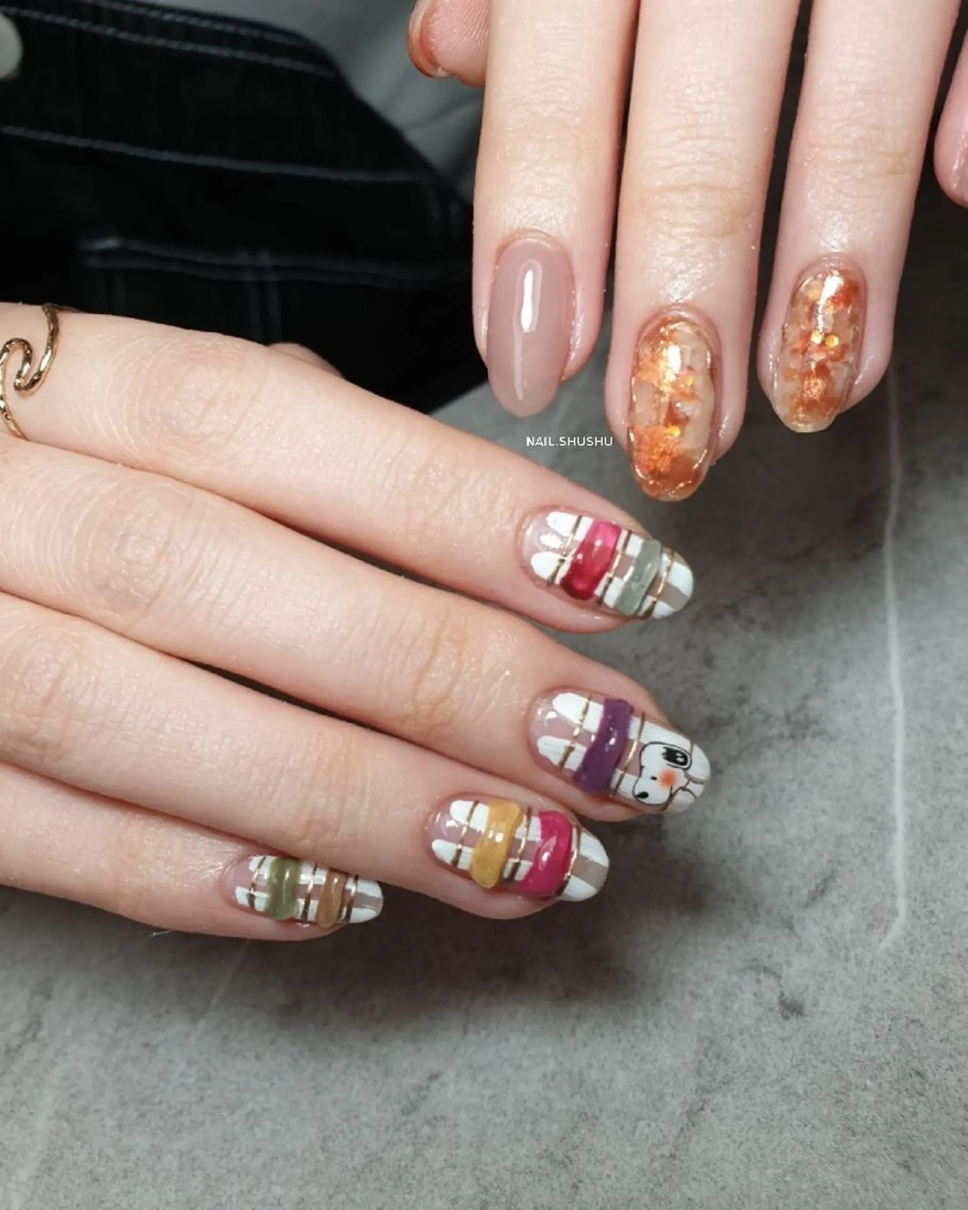 ネイル アートネイル 韓国ネイル 持ち込み ニュアンスネイル シンプルネイル ハンドネイル 3dパーツ/流行り 👧shushu❤️のネイルデザイン