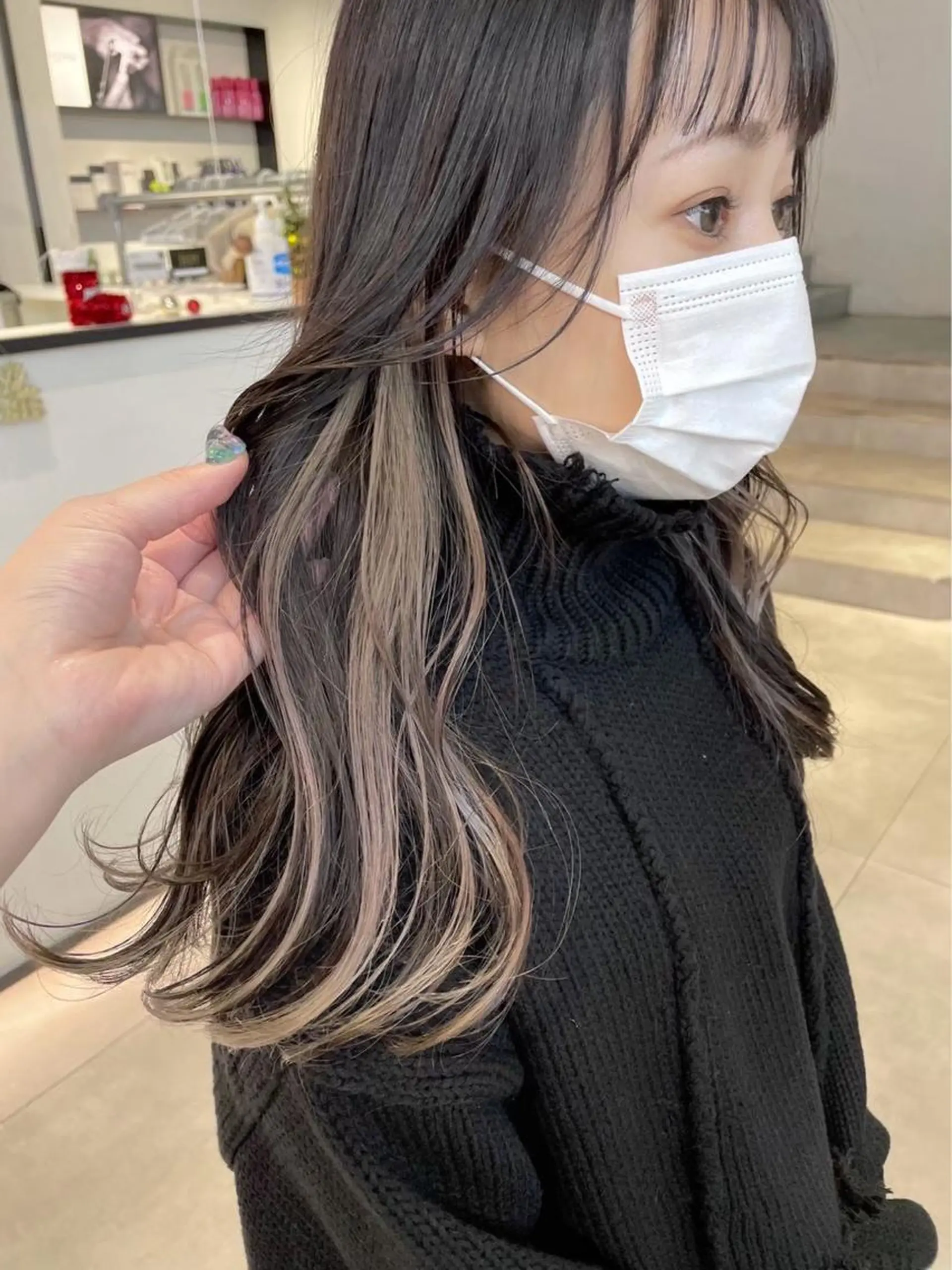 ロング カラー ベージュカラー 黒髪 ブリーチ ブルーカラー ブルーブラック 韓国レイヤー🇰🇷 🤍🎀honokaのヘアスタイル