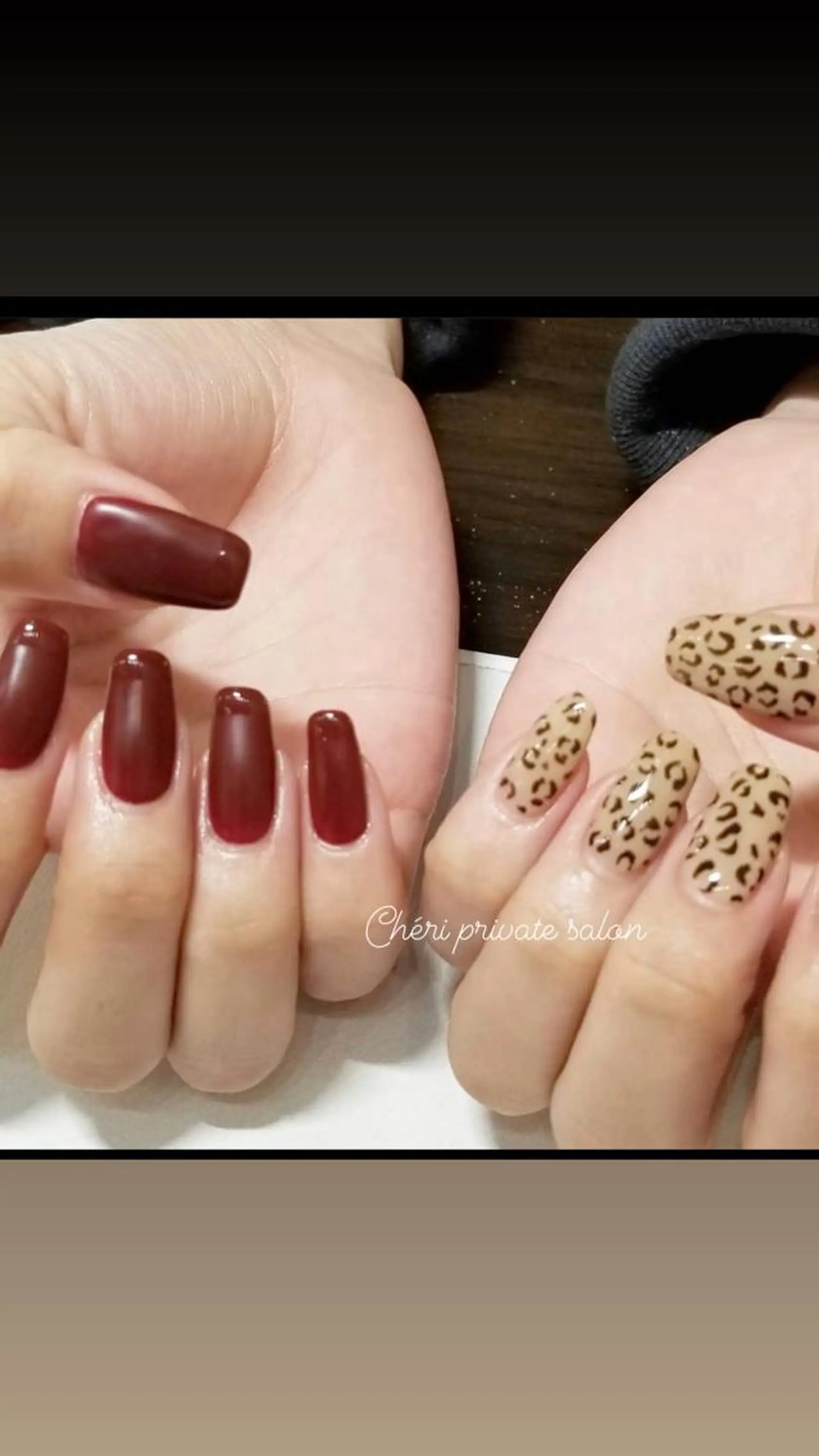 カラー ネイル ボルドーカラー アニマル柄 ボルドー マットネイル Chérinail 爪のお手入れのネイルデザイン
