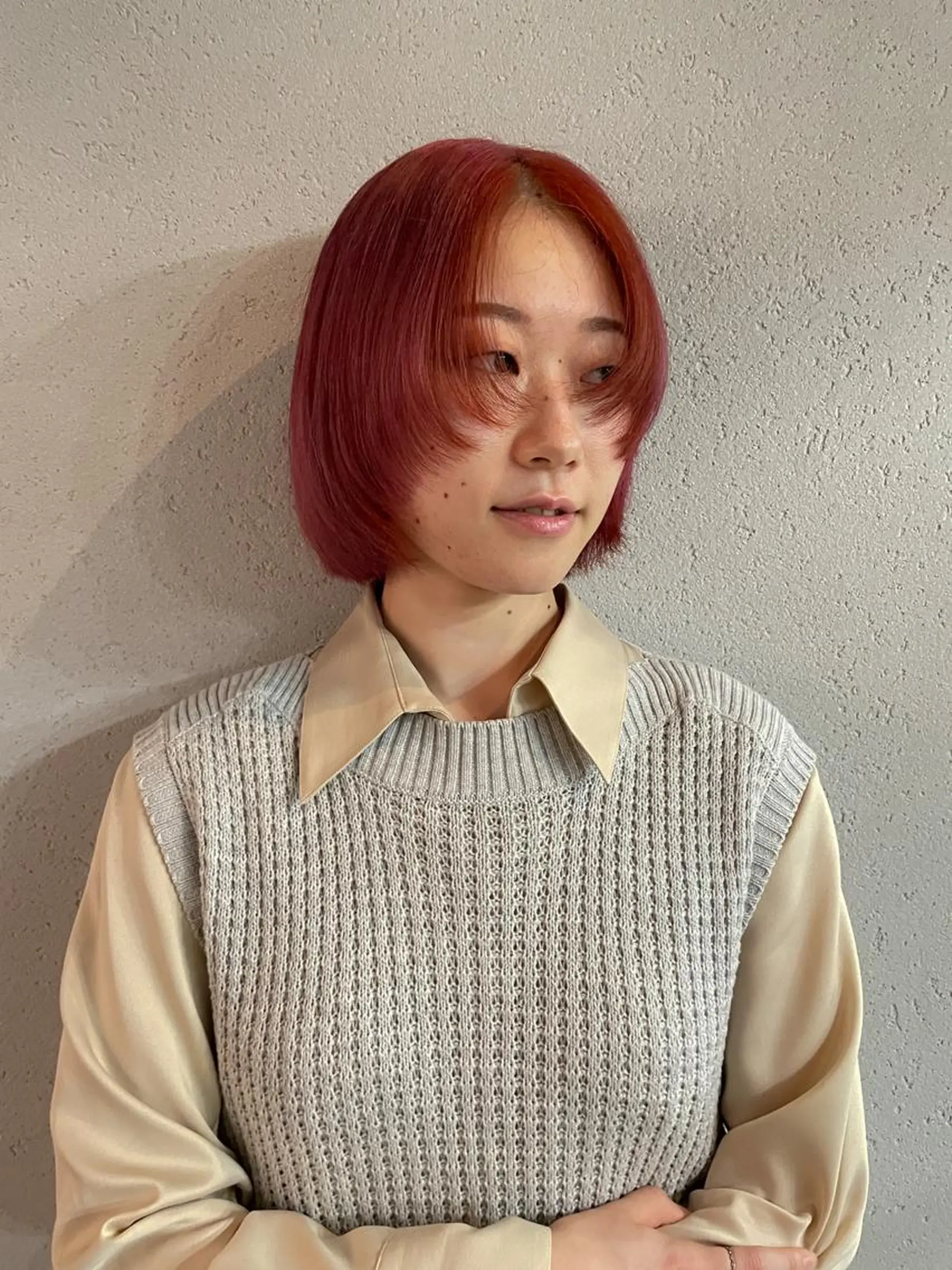 ミディアム カラー レッドカラー ヘアカラー 吉田一輝 外国人パーマのヘアスタイル