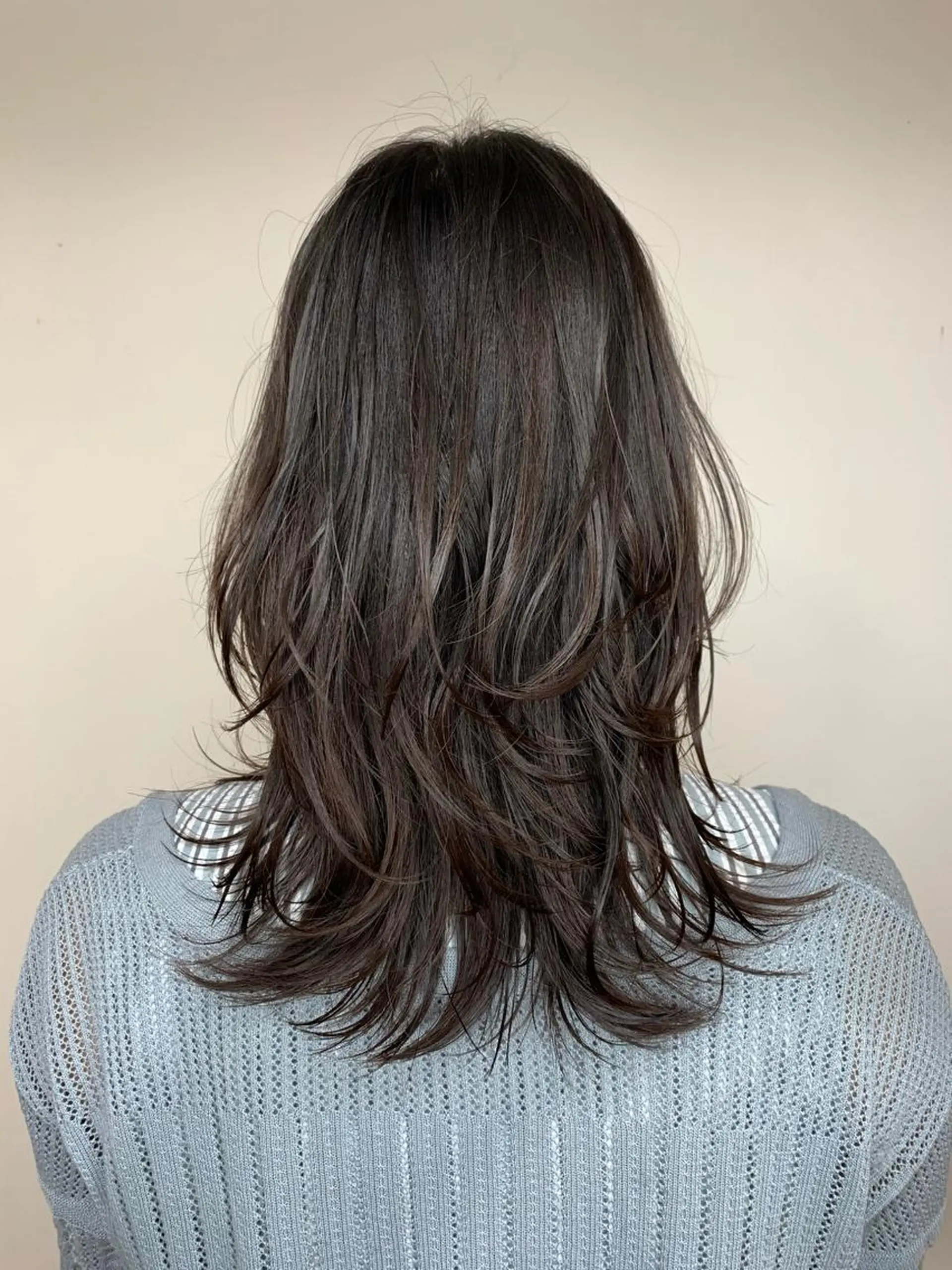 セミロング ウルフカット ハイライト✖️ 暗髪🤎Nahoのヘアスタイル