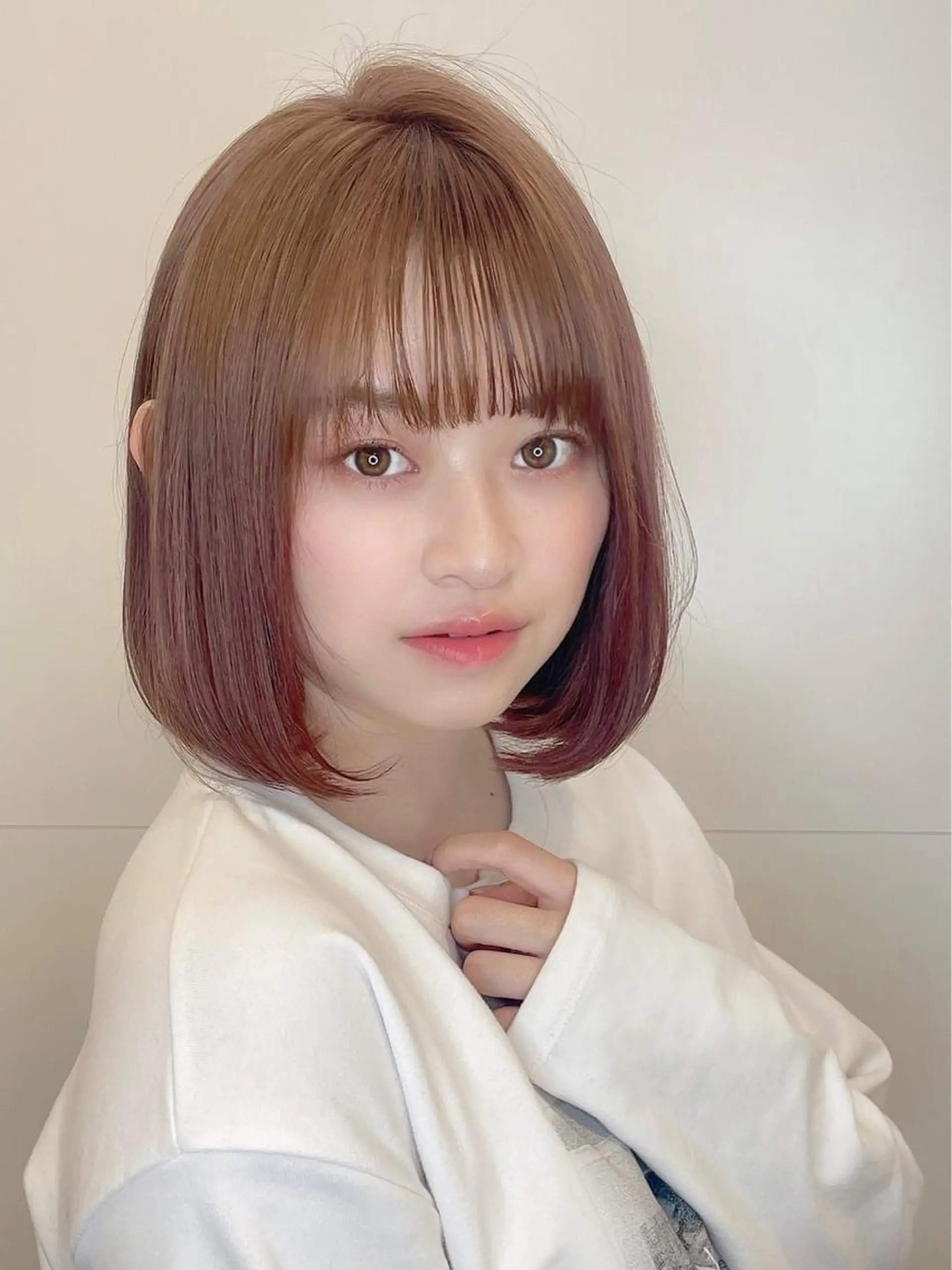 ミディアム カラー ヘアアレンジ ボブ 似合わせボブ🫧 丸みショート藤本のヘアスタイル