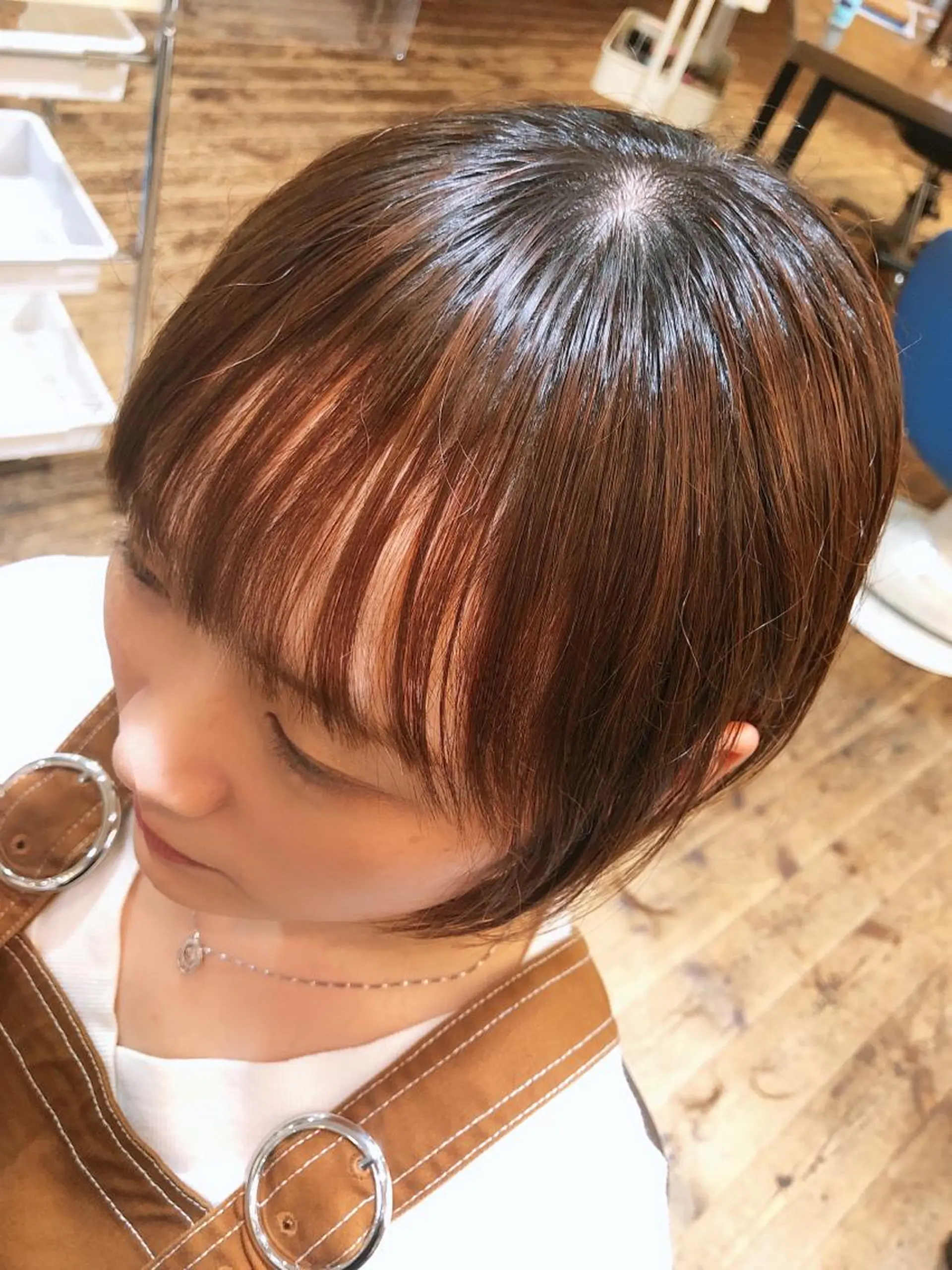 ショート パーマ 縮毛矯正 ami🍑艶カラー/ 髪質改善/透明感のヘアスタイル