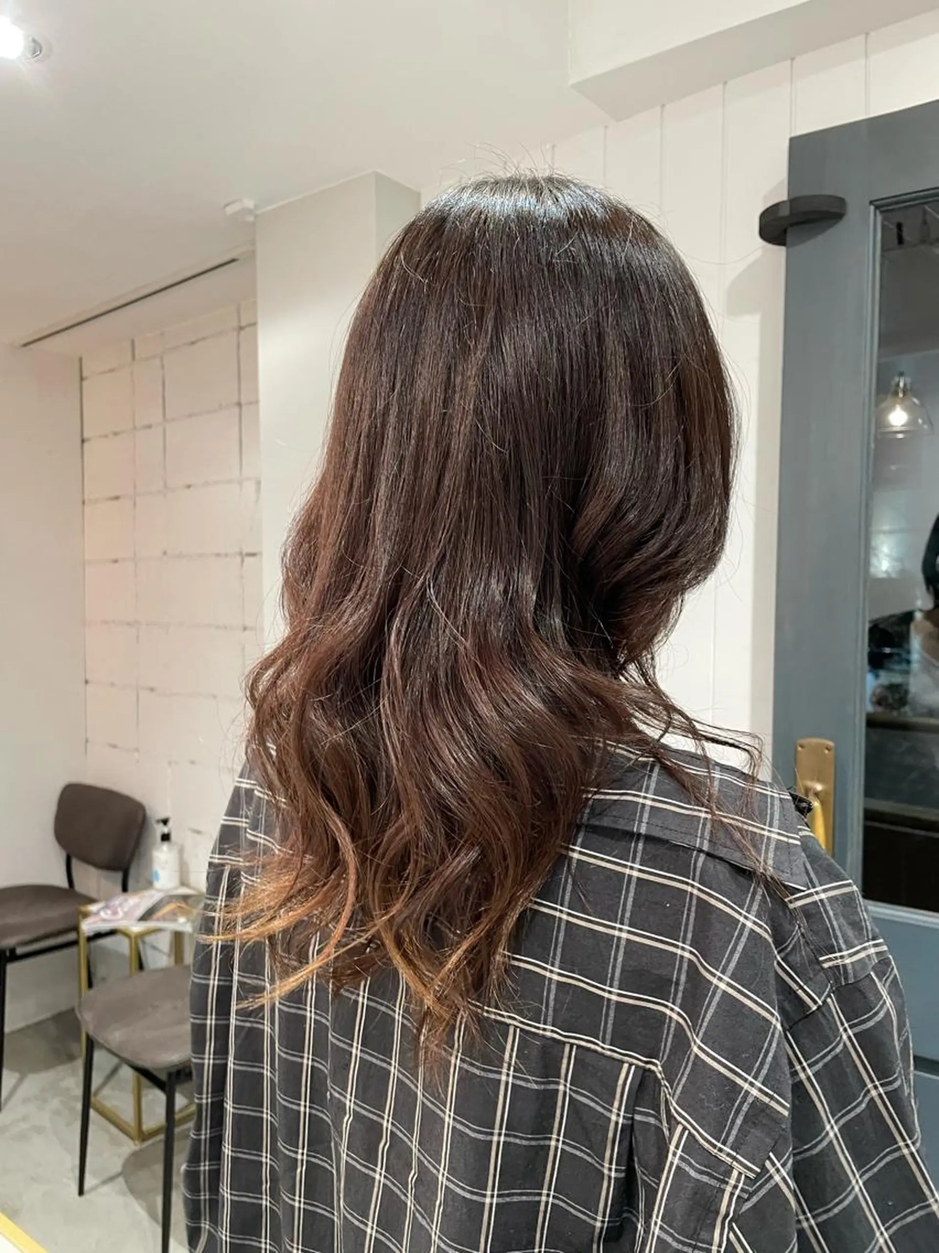 セミロング カラー セミロングパーマ 黒髪 ブルーカラー ブルーブラック 透明感カラー レイヤー♡ 石川優奈のヘアスタイル