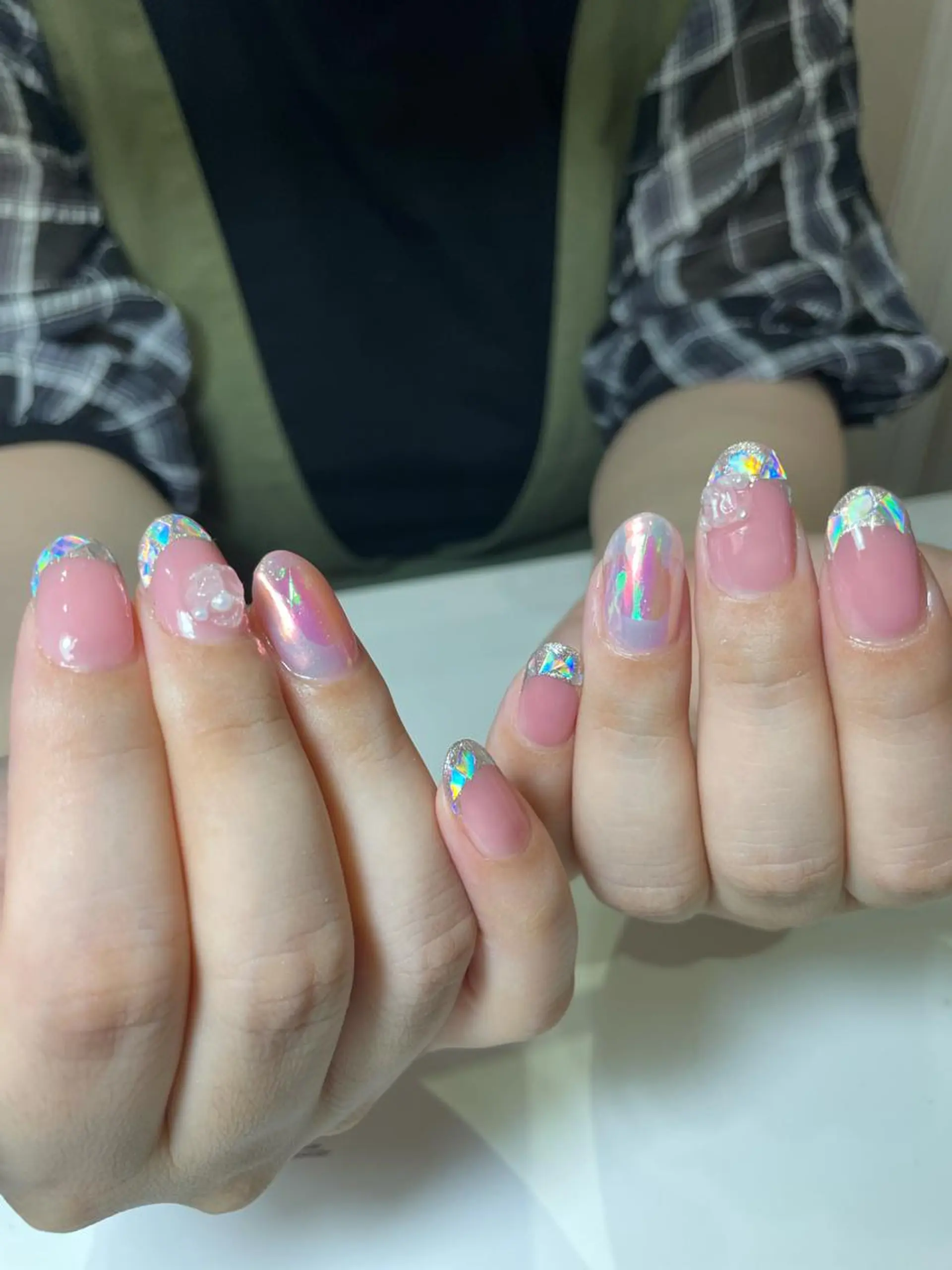 ネイル フレンチネイル ガラスフレンチ 氷ネイル・うるうるネイル ハンドネイル ネイルサロン Sweetのネイルデザイン