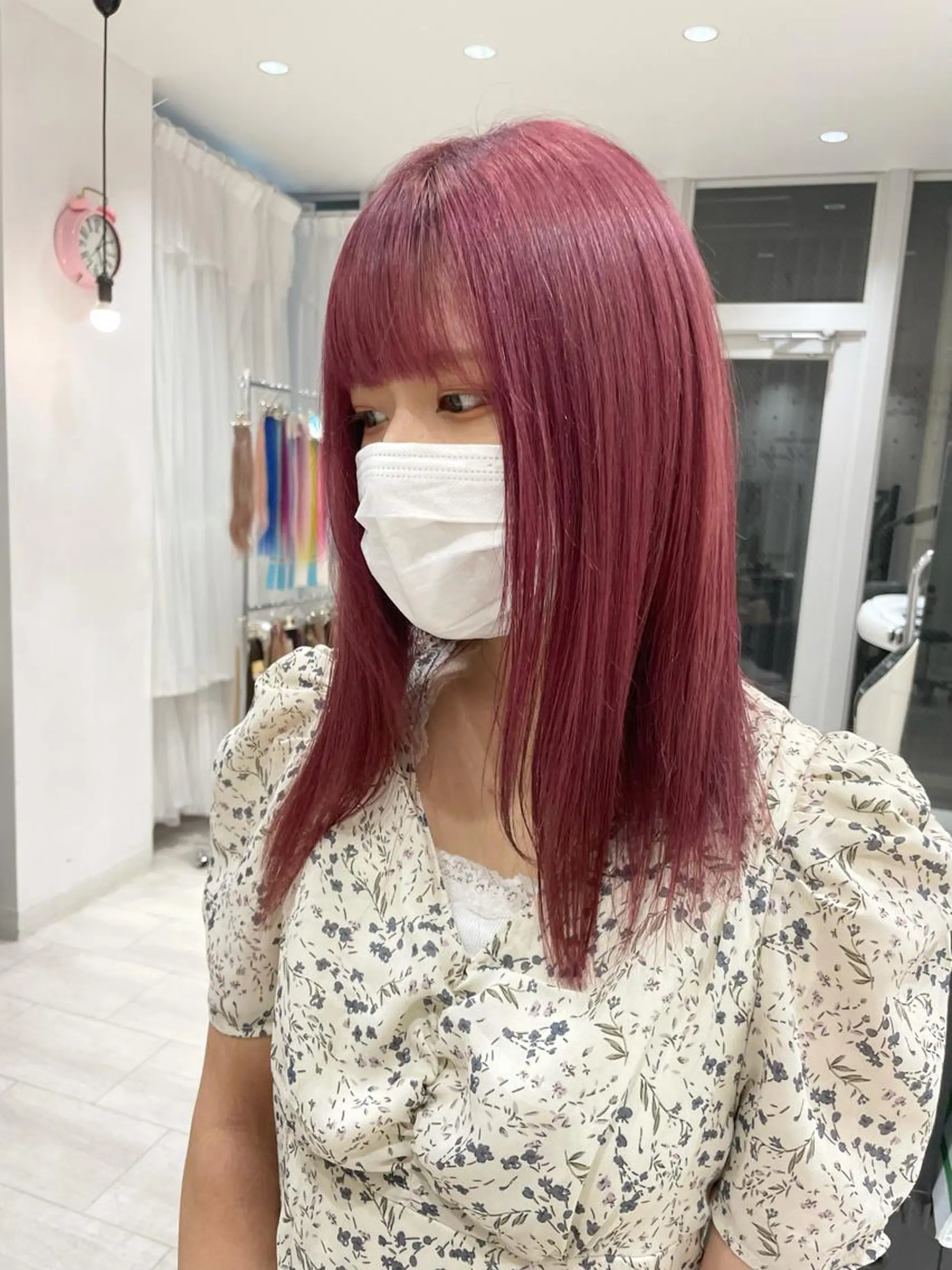 ロング カラー ピンクカラー 韓国風ハッシュカット 似合わせレイヤー池袋のヘアスタイル