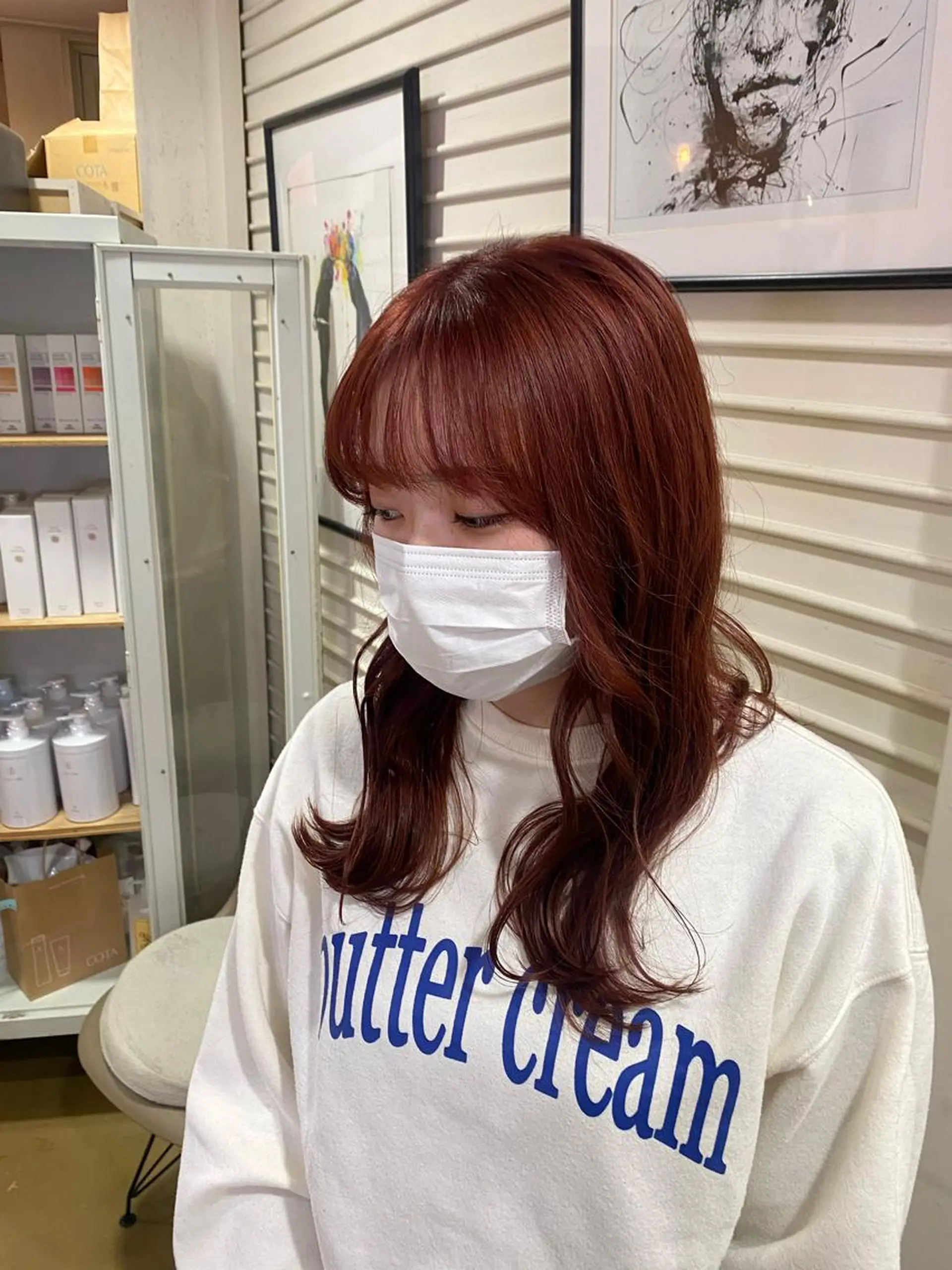 セミロング カラー ブリーチ ダブルカラー ブリーチなしカラー レッドカラー ヘアカラー ハイトーンカラー 🍬Rinka🍬のヘアスタイル