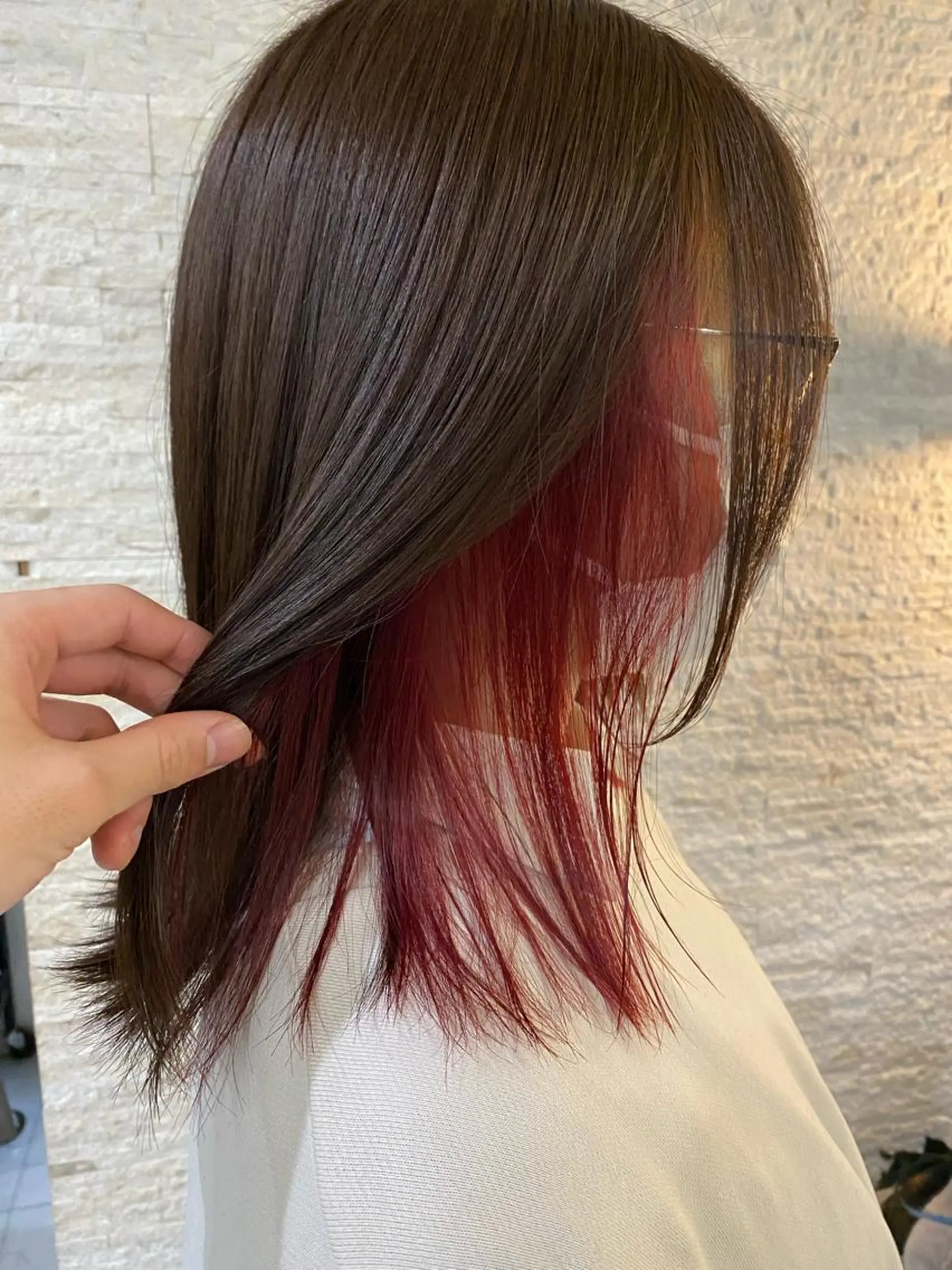 ミディアム カラー ブリーチ ブラウンカラー ダブルカラー インナーカラー レッドカラー Agu hair TENOE大宮氷川参道店所属・🫧美髪＆艶カラー 増田魁土🫧のヘアスタイル