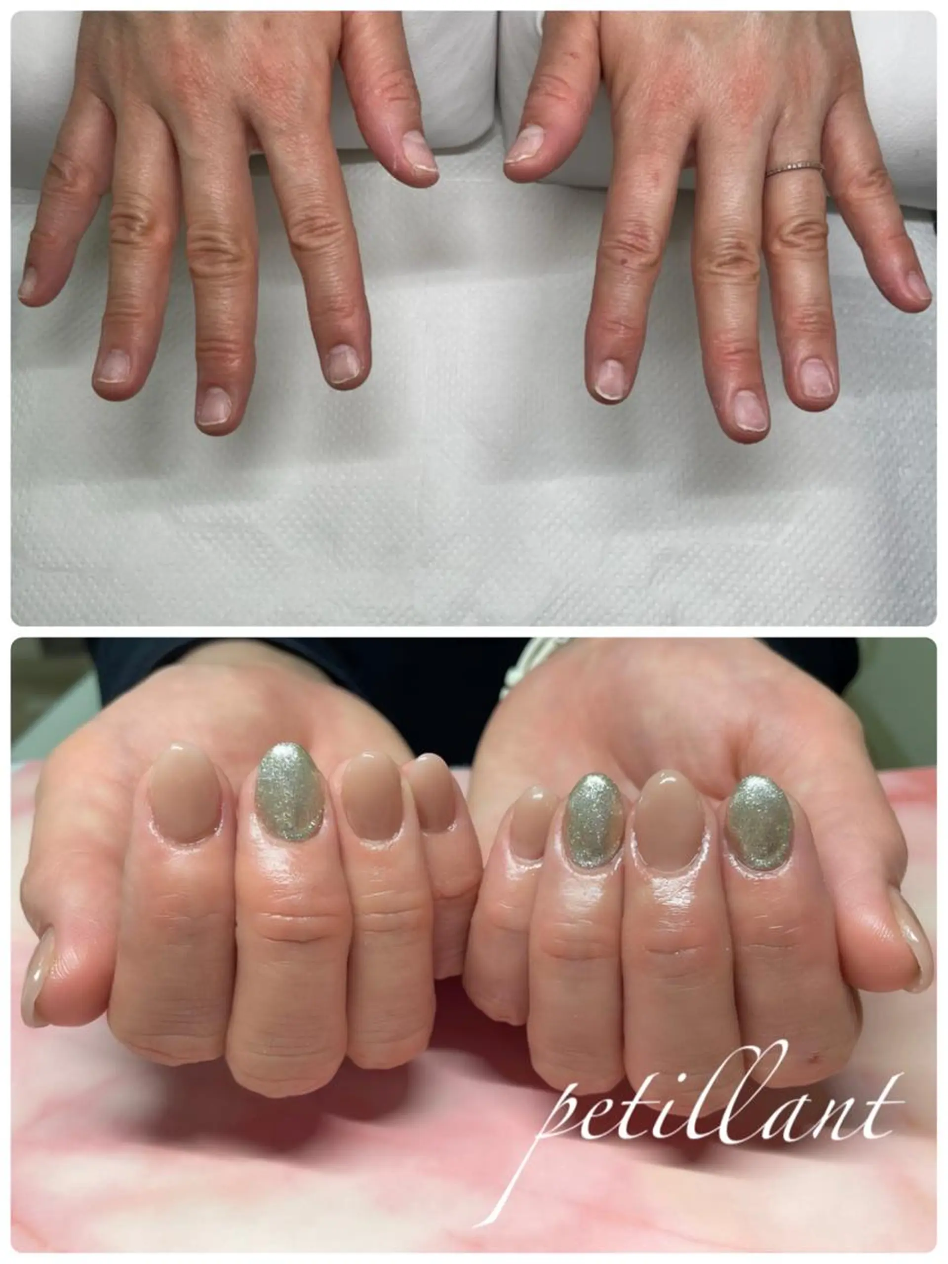 ネイル 長さ出し フレンチネイル ガラスフレンチ ハンドネイル ハンドケア nail salon petillantのネイルデザイン