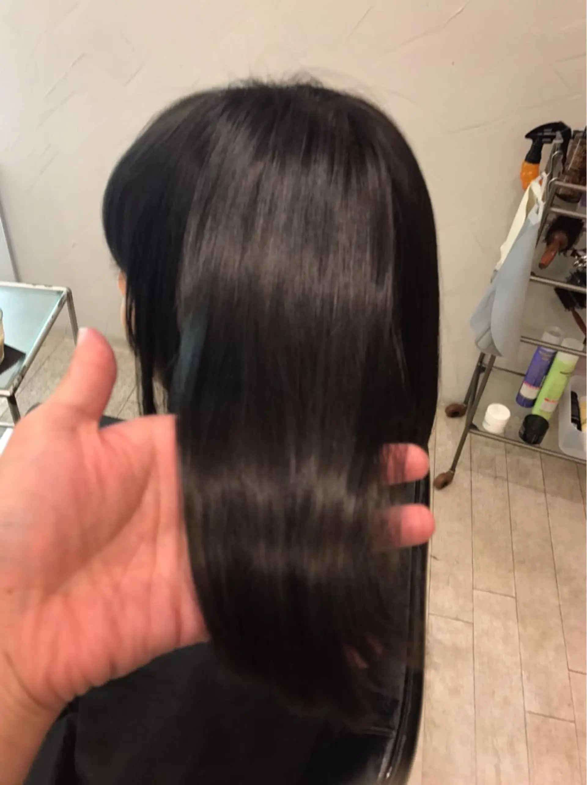 ミディアム カラー アッシュ アッシュブラック 黒髪 髪質改善TR 透明感カラーHanaのヘアスタイル