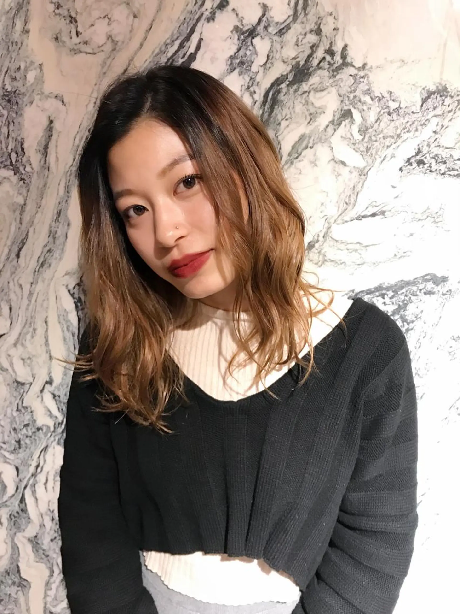 セミロング カラー 藤井 さと実のヘアスタイル
