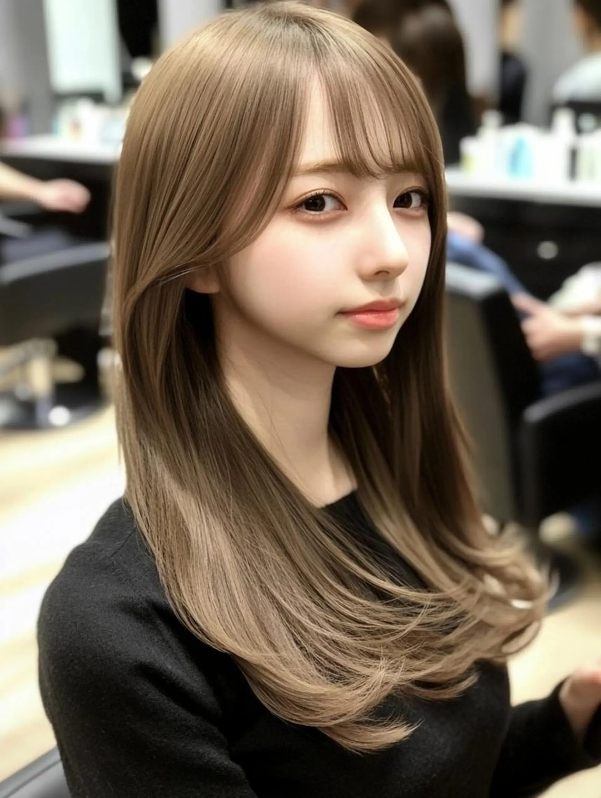 セミロング カラー 韓国ヘア/ブリーチ無 しWカラー/オリーブのヘアスタイル