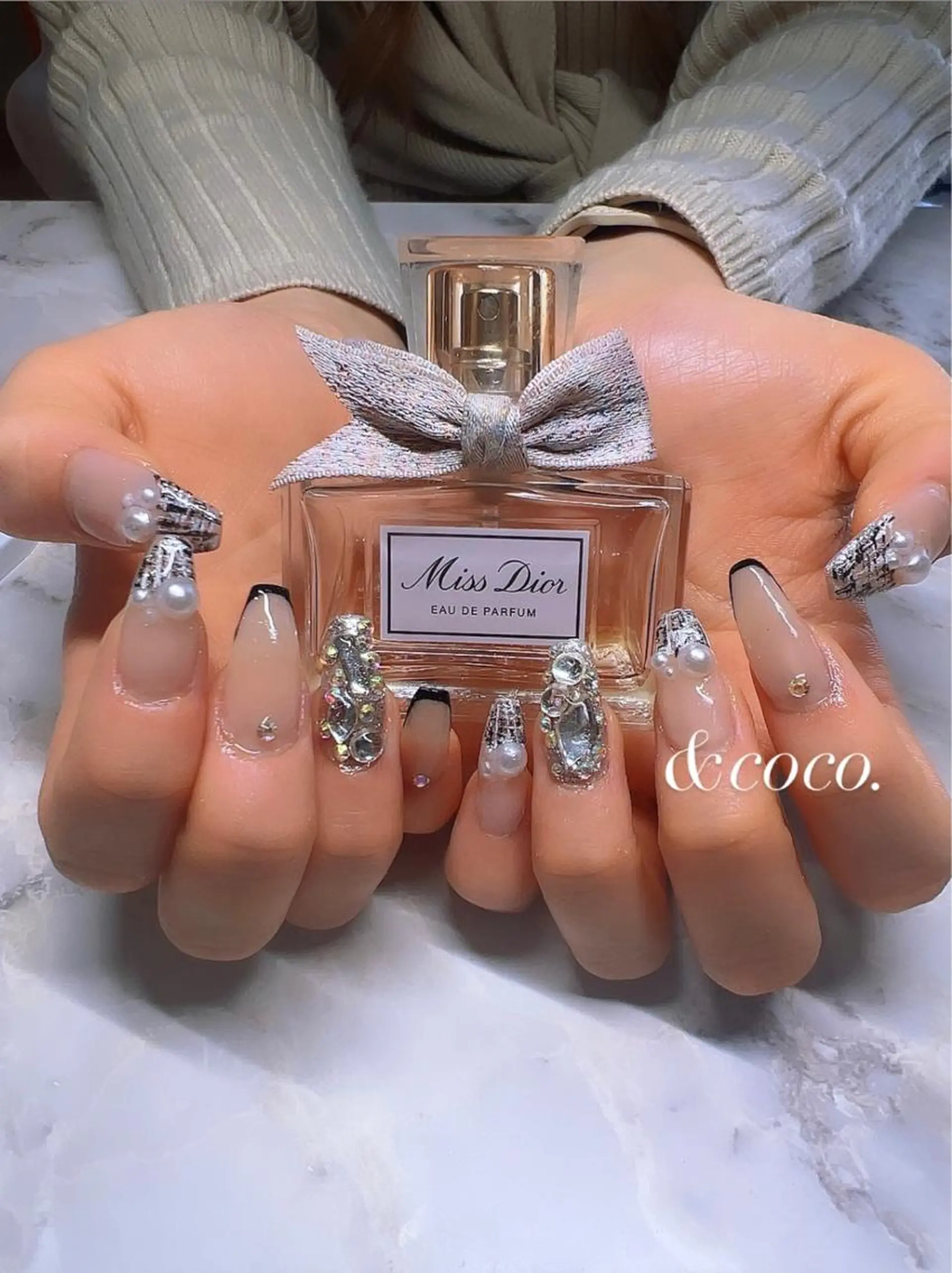 ネイル アートネイル 長さ出し ツイードネイル ＆ coco.のネイルデザイン