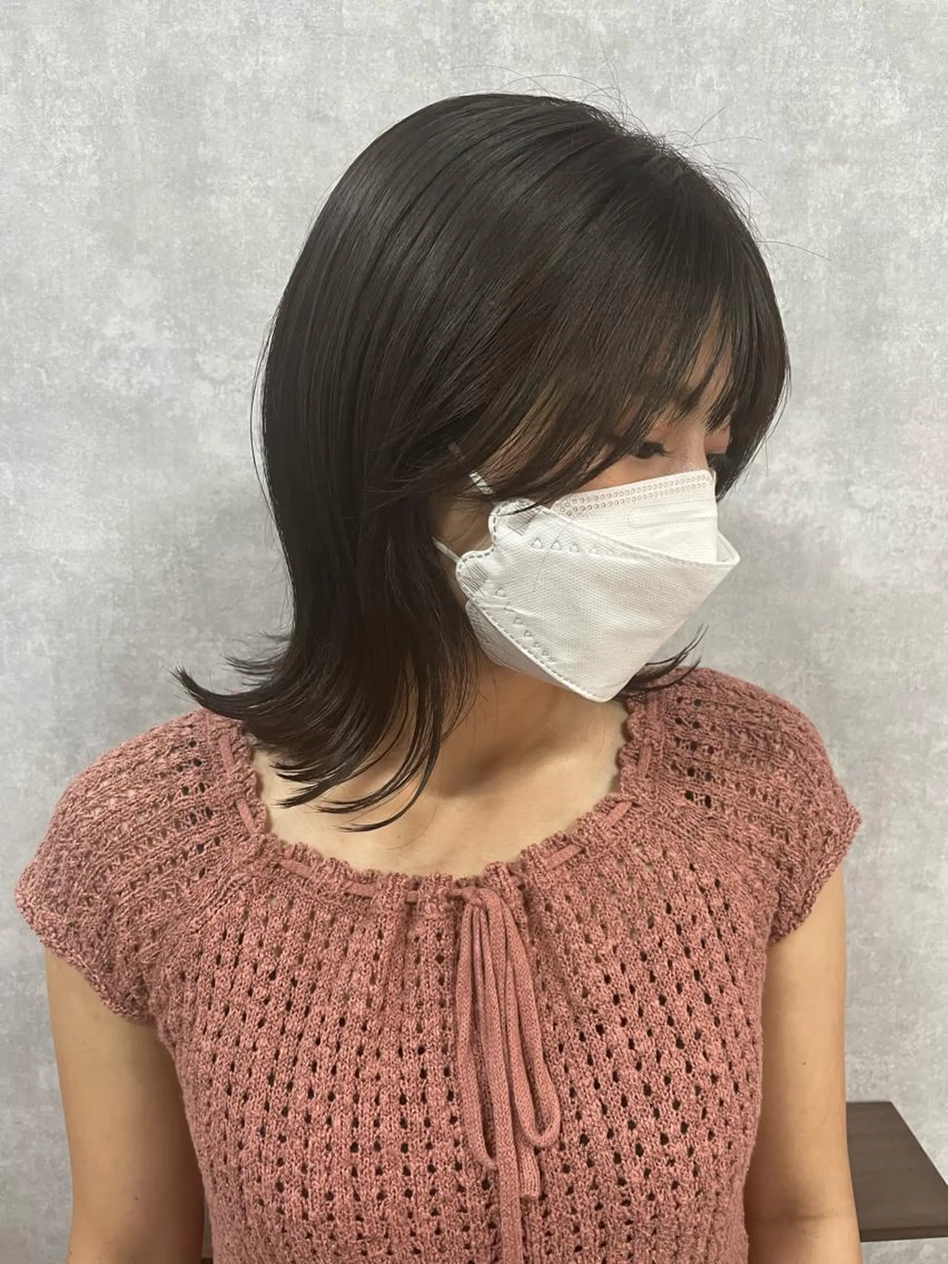 ミディアム 切りっぱなしボブ ショートボブ ミディアムパーマ アッシュ ミストバング カット ヘアカラー トリートメント モテ髪/ボブ/ショー ト/アダチフウトのヘアスタイル