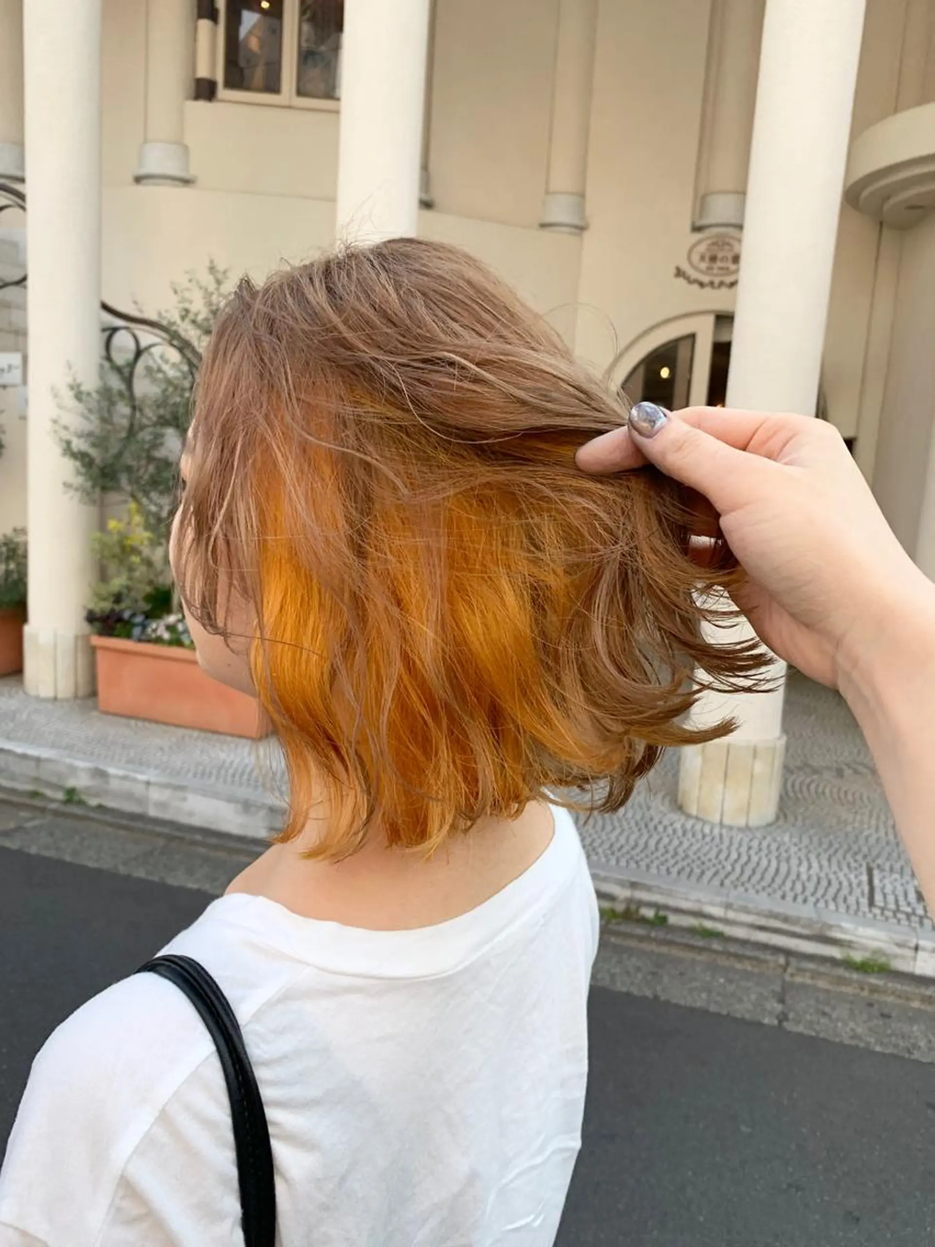 ミディアム カラー ベージュカラー オレンジ 色落ちまでキレイに！ ！女性サロンのヘアスタイル
