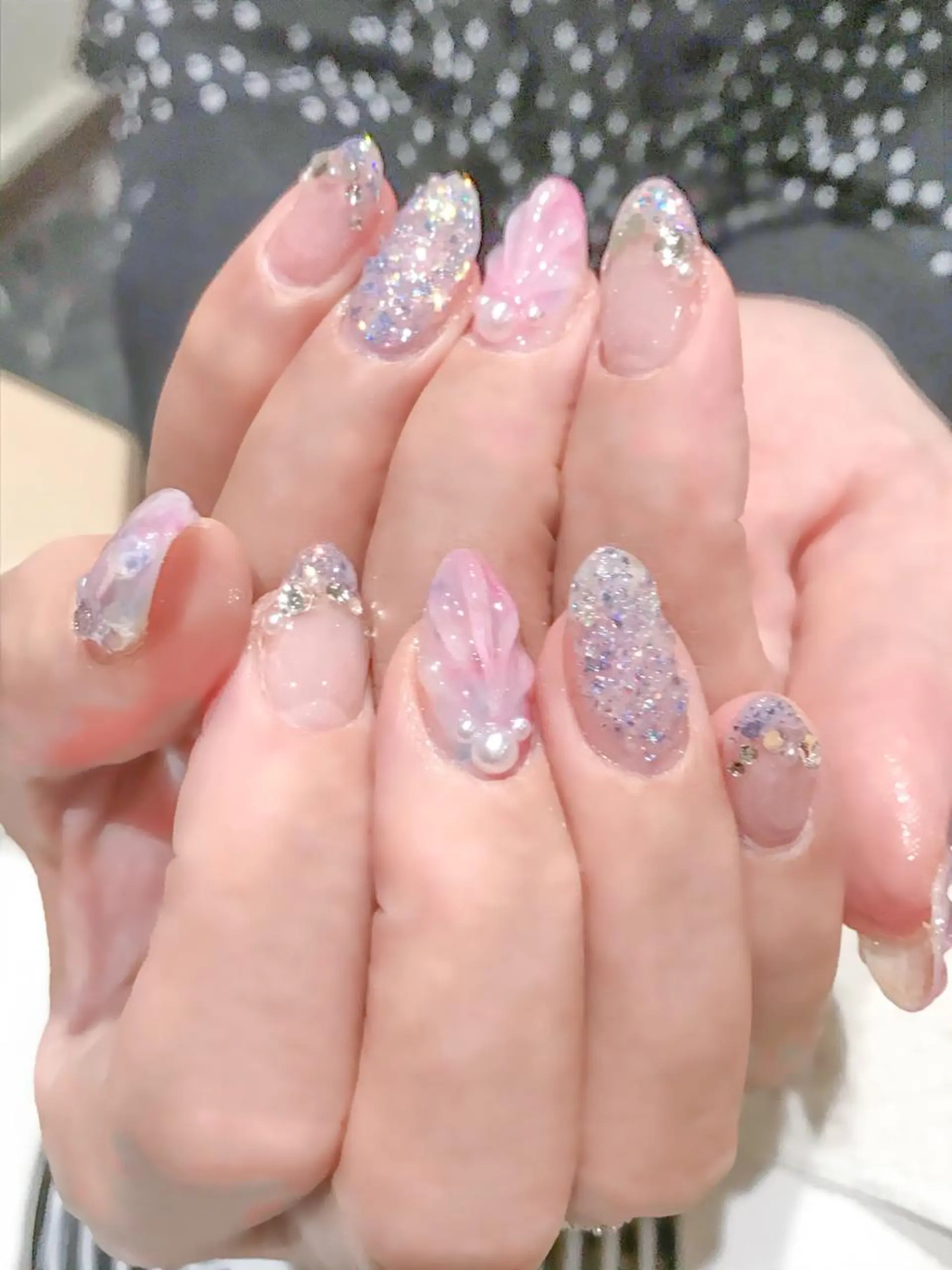 ネイル ブルー キラキラネイル ピンク Nyanco Nailのネイルデザイン
