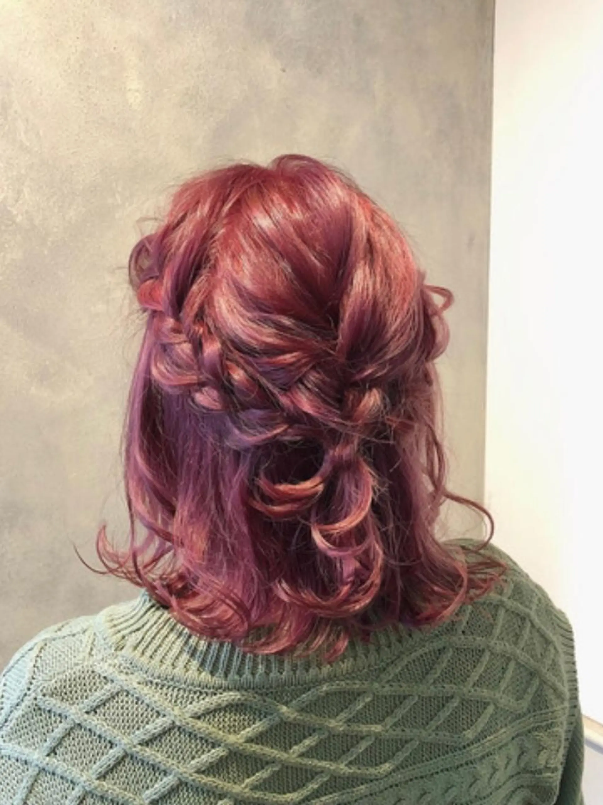 ミディアム カラー ヘアアレンジ ハーフアップ ピンクカラー Kei  by misherry所属・💖透明感カラー💖 mayukoのヘアスタイル