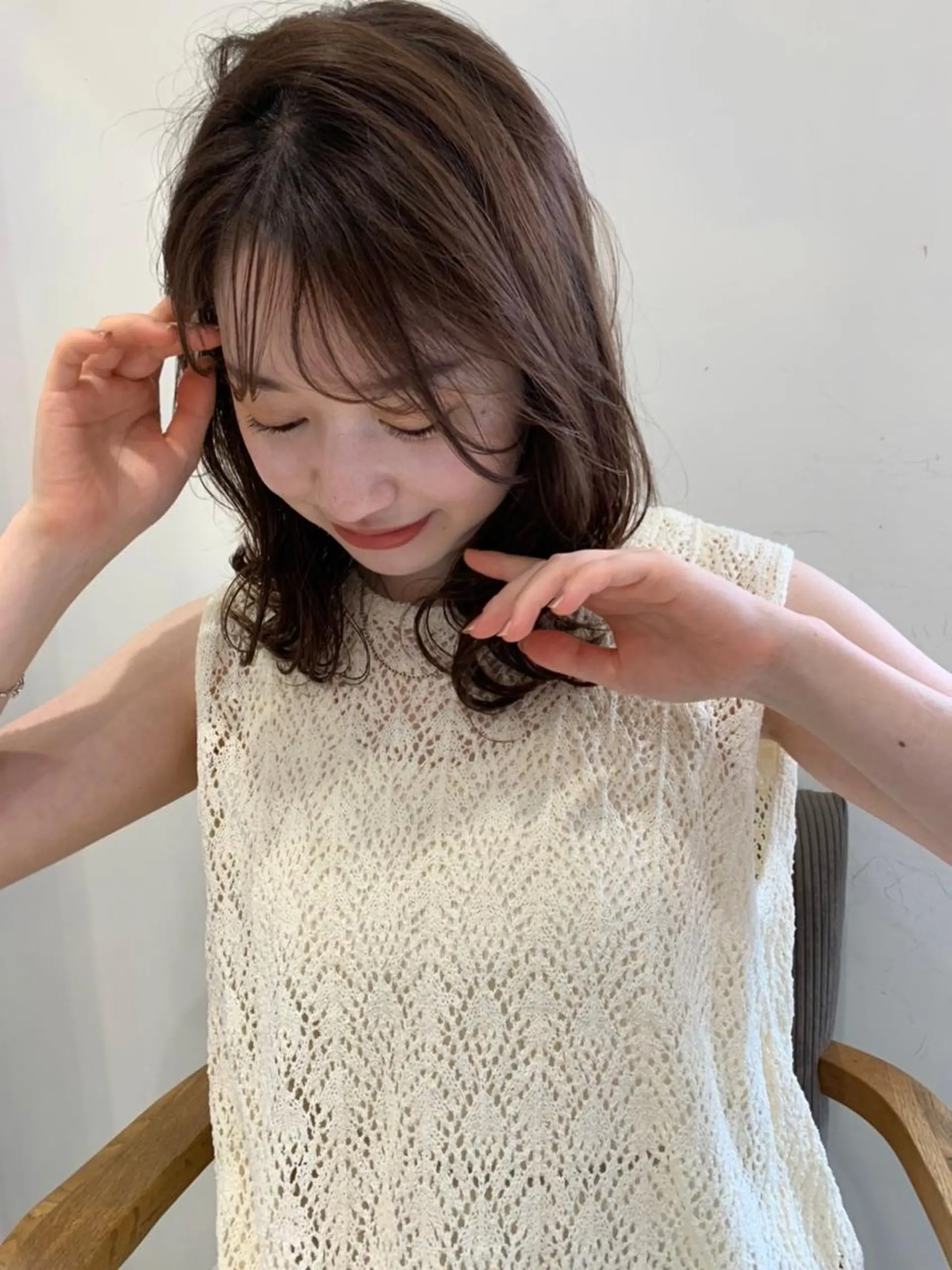 カラー パーマ ミディアム ミディアムパーマ ダブルカラー グラデーションカラー ハイライトカラー イルミナカラー CEINE PATHのヘアスタイル