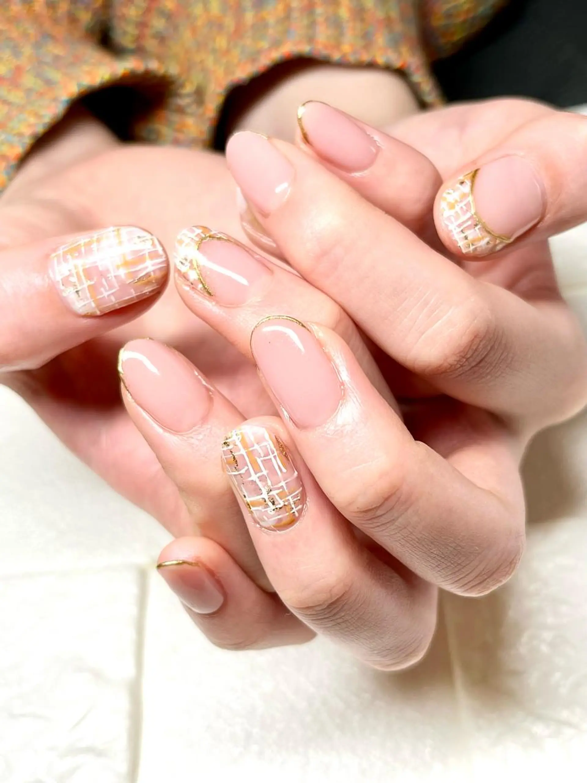 ショート ネイル ツイードネイル ハンドネイル まり りぃ〜んのネイルデザイン