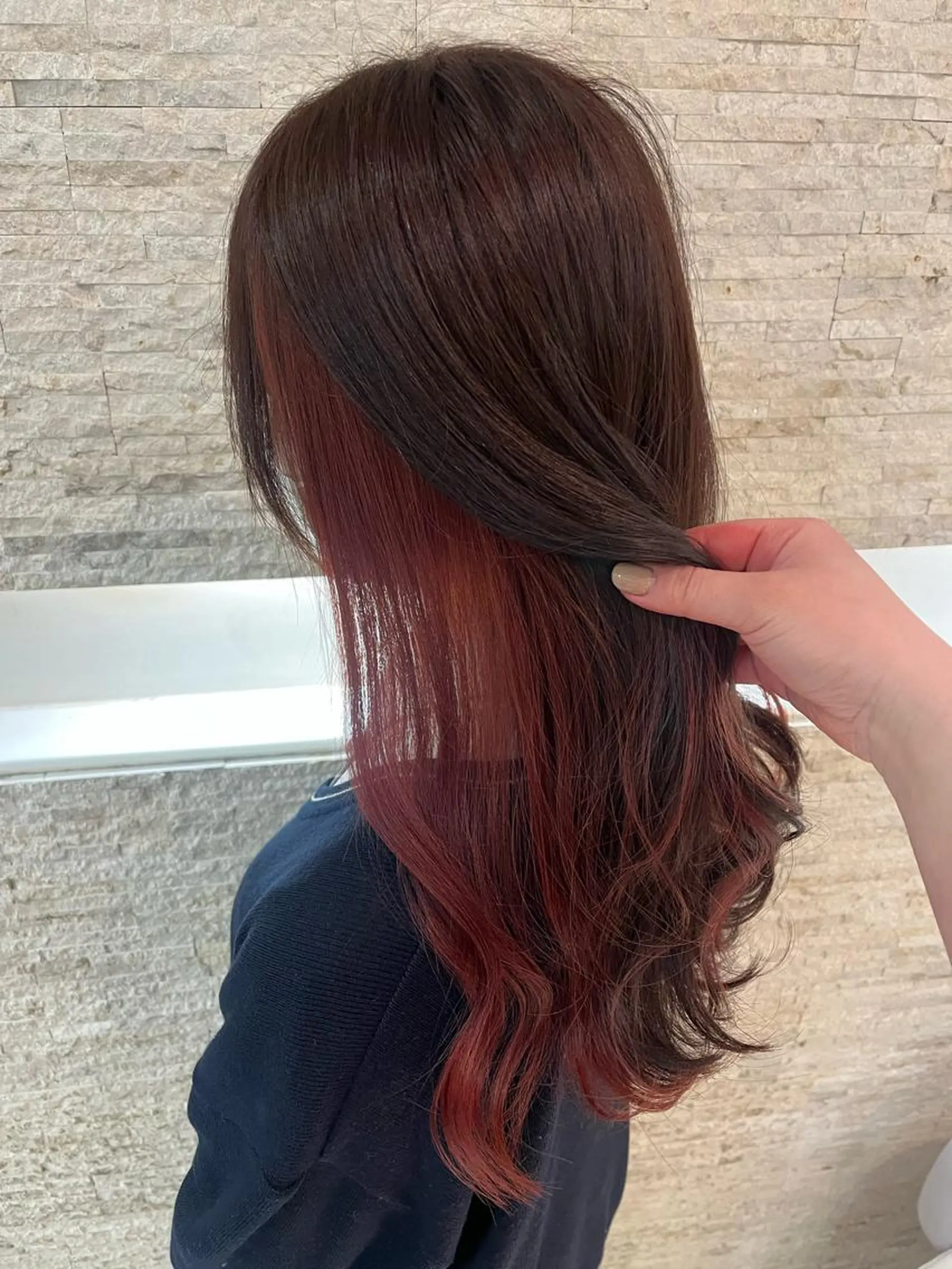 ロング カラー ブラウンカラー ローズカラー ルビー ヘアカラー トリートメント ヘアセット 韓国/インナーカラー 🍑YUI🍑のヘアスタイル