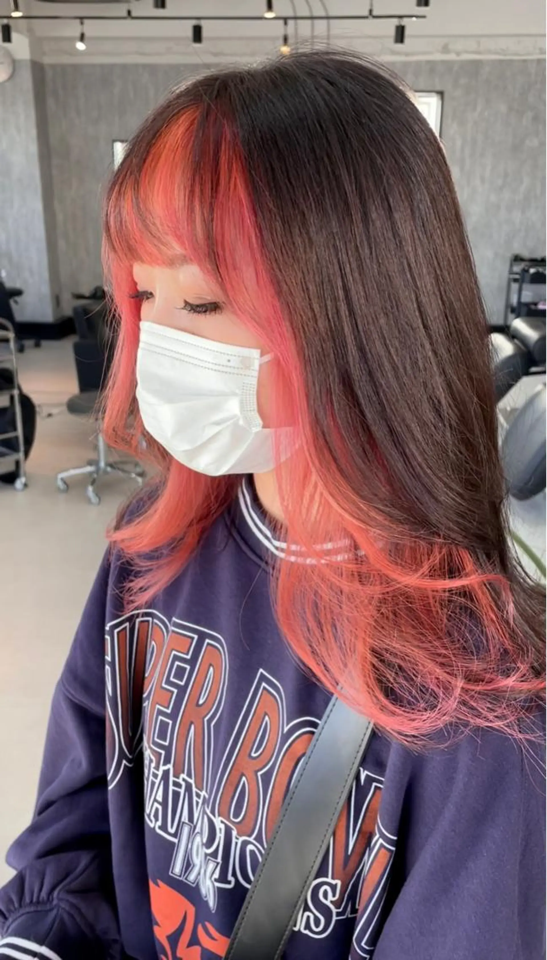 セミロング カラー ミストバング  フェイスフレーミング ピンクカラー ALLEN hair 京橋店のヘアスタイル