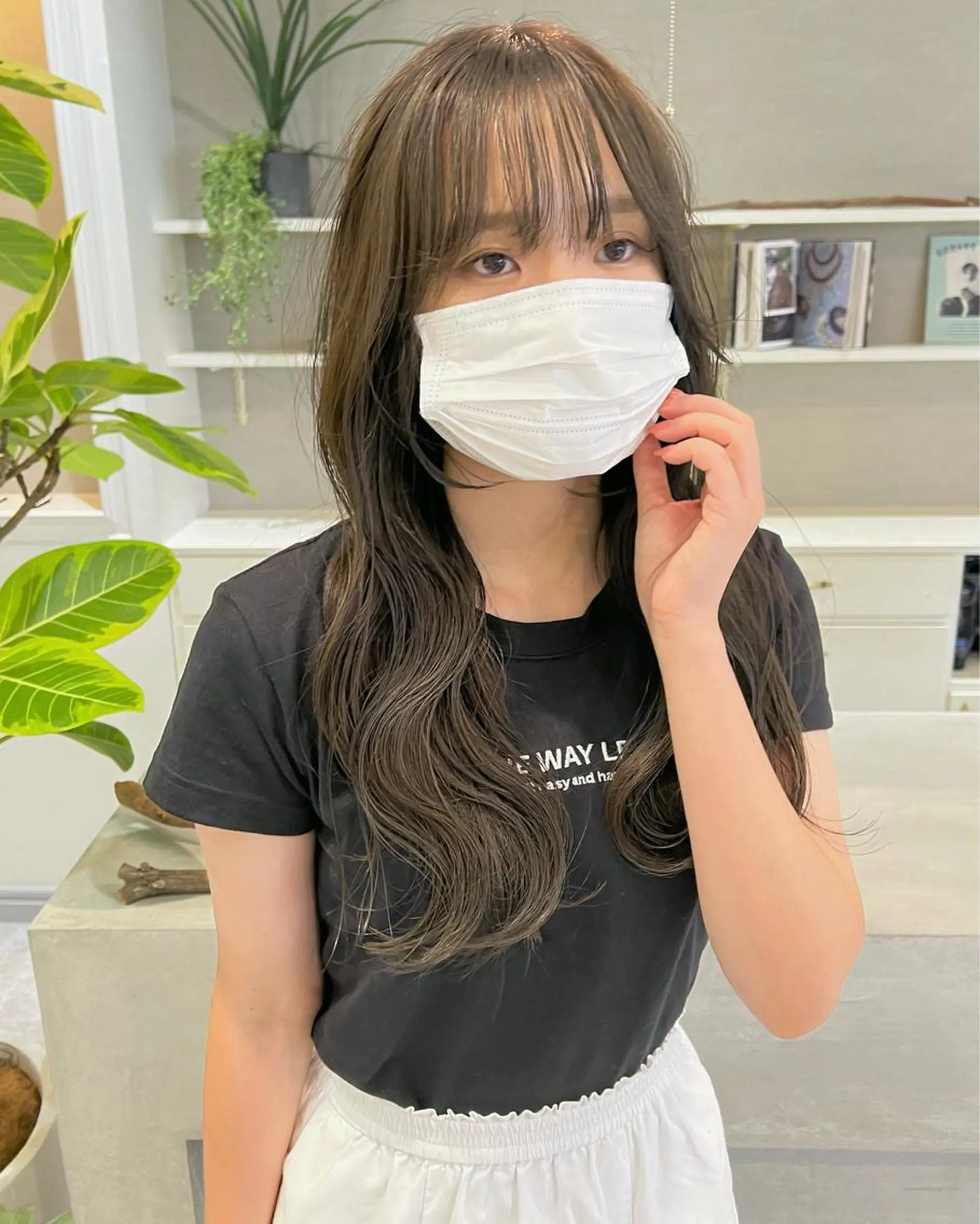 ロング ミストバング 韓国風カラー ボブ ハイライト 髪質改善 タナカ レイのヘアスタイル