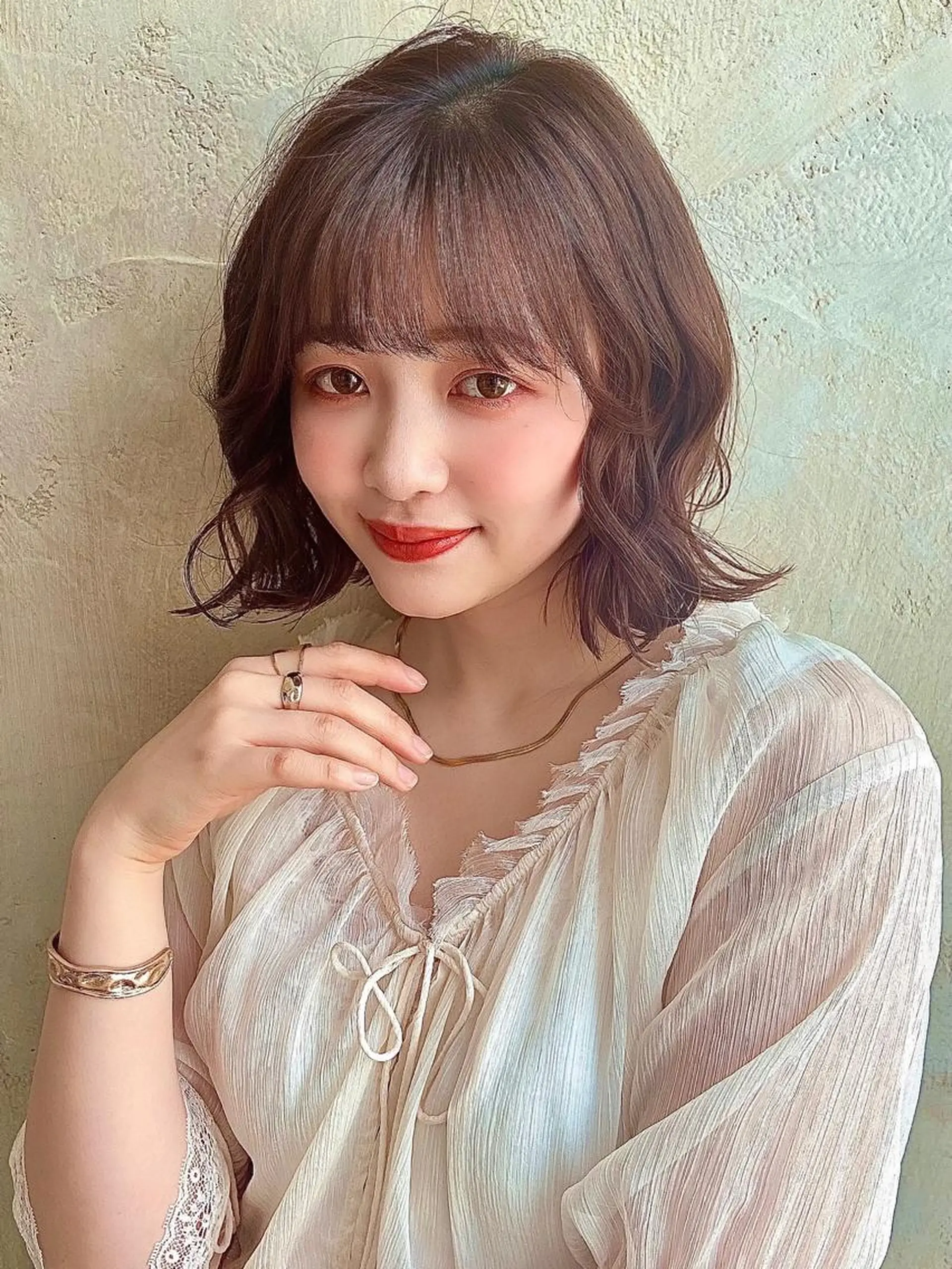 ミディアム カラー パーマ ヘアアレンジ ミディアムパーマ ボブ 似合わせカット 🌈小顔似合わせ SHIHO🌈のヘアスタイル