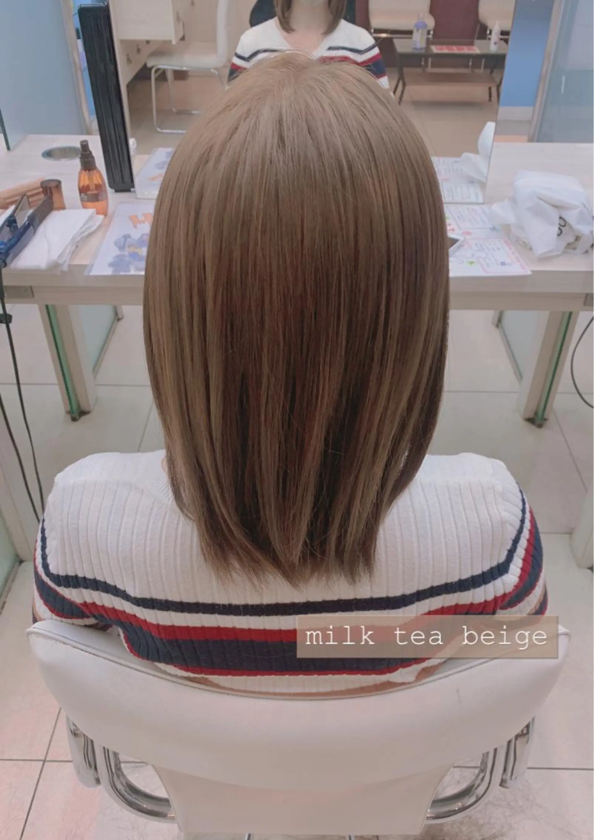 ミディアム カラー ベージュカラー ブリーチ ミルクティーベージュ ブリーチなしカラー ✂︎レディース のメンズカット屋さんのヘアスタイル