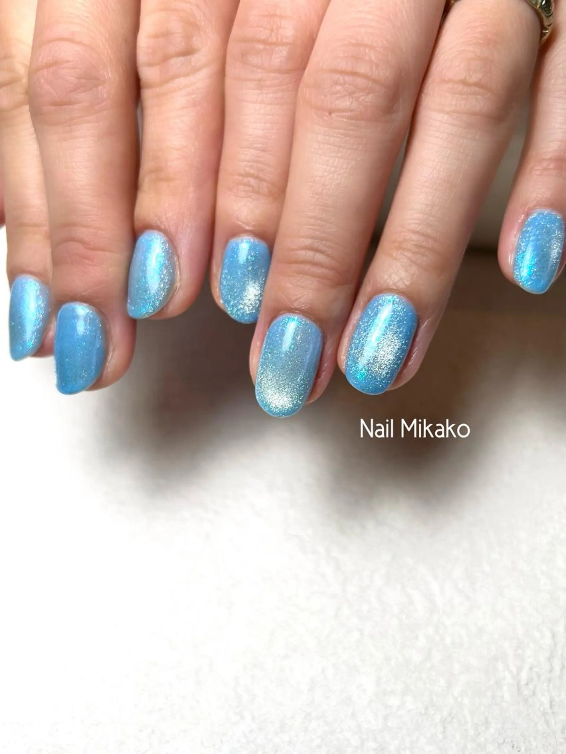 ネイル ブルー ラメ(グリッター) マグネットネイル シンプルネイル Nail Mikakoのネイルデザイン