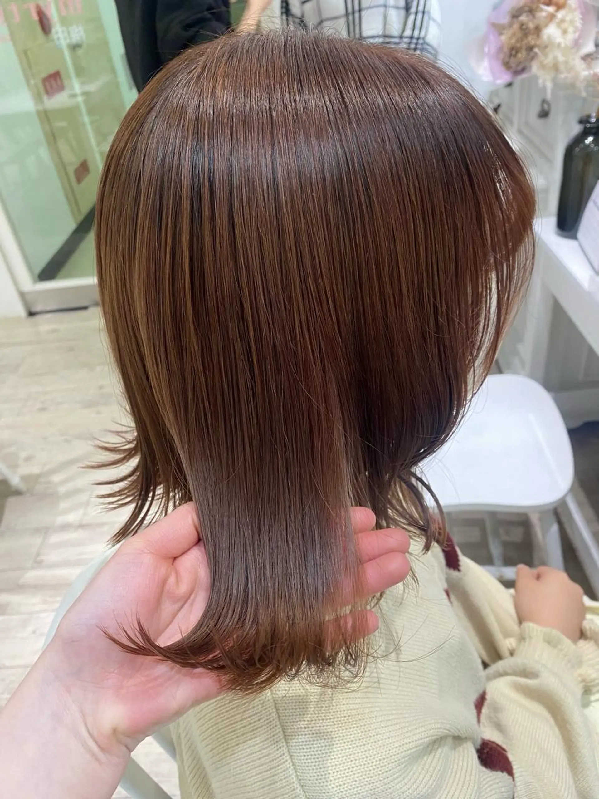 ミディアム カラー ブリーチ ブラウンカラー オレンジ オレンジブラウン ヘアカラー トリートメント 暖色カラー✨️ 門内 梨真のヘアスタイル