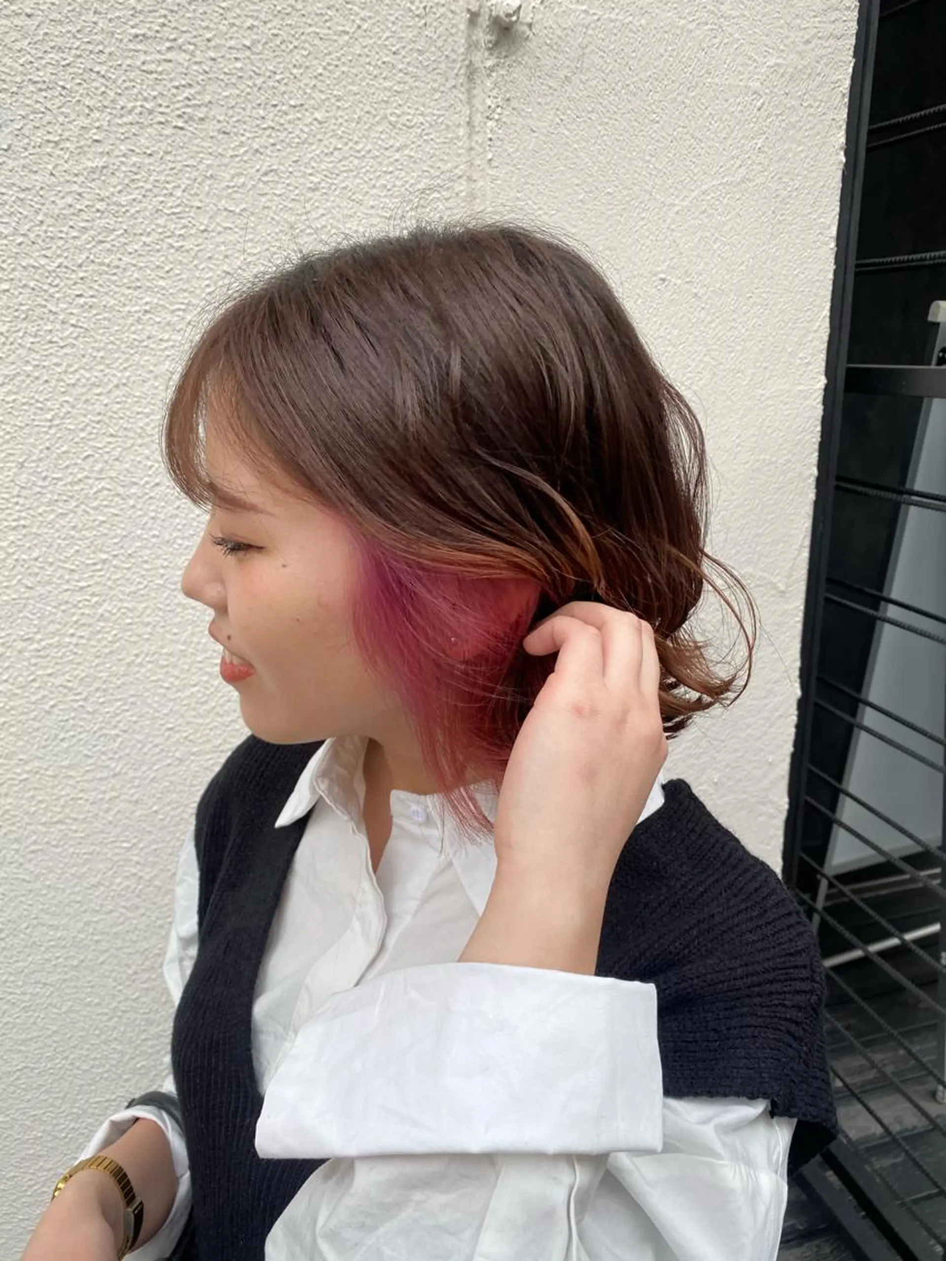 ミディアム カラー ブリーチ インナーカラー カット 縮毛矯正 縮毛矯正とレイヤー カット/杉村凜汰郎のヘアスタイル