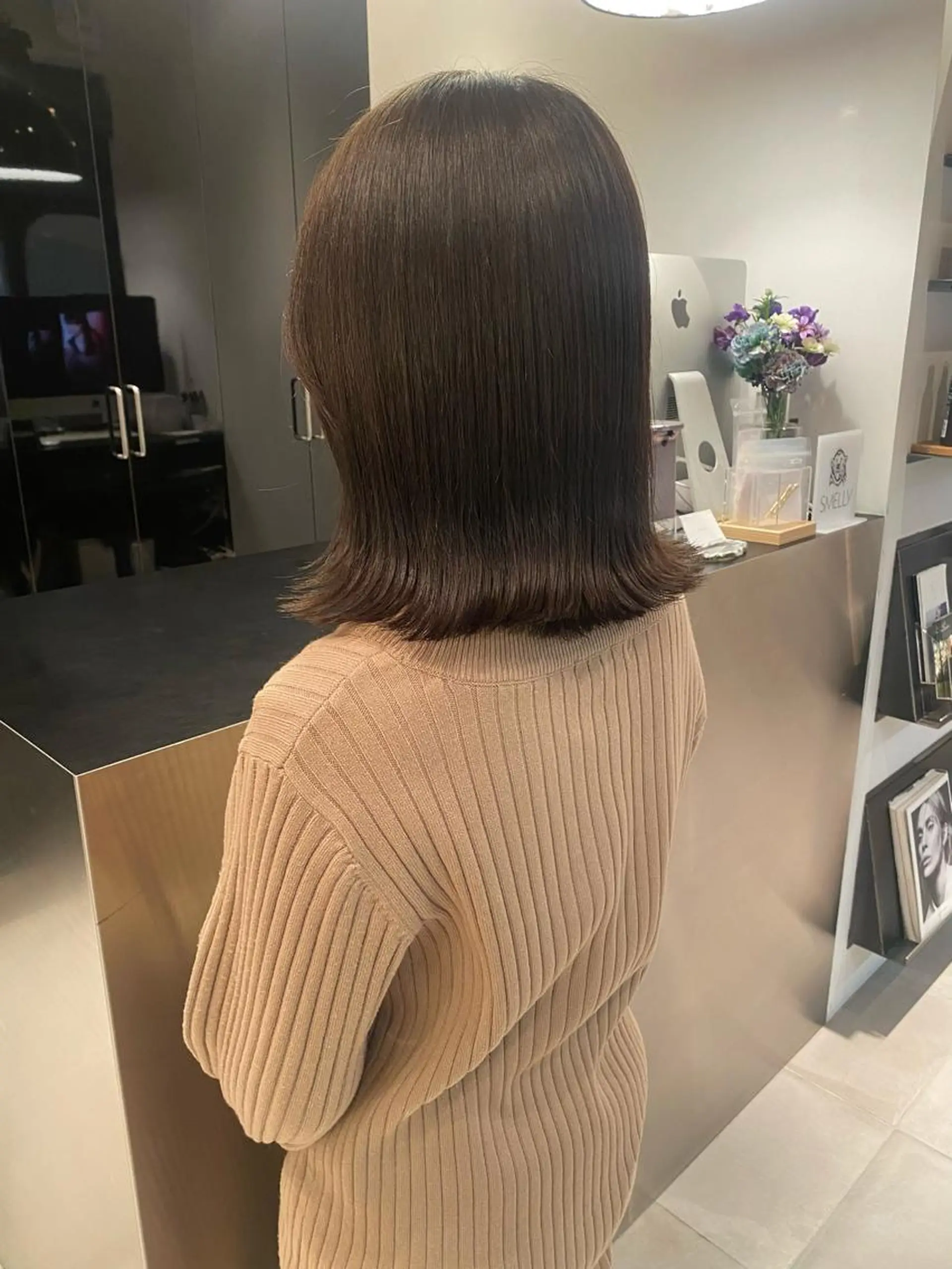 ミディアム カラー ベージュカラー オリーブベージュ ヘアカラー riria/ボブ /透明感カラー🎀のヘアスタイル