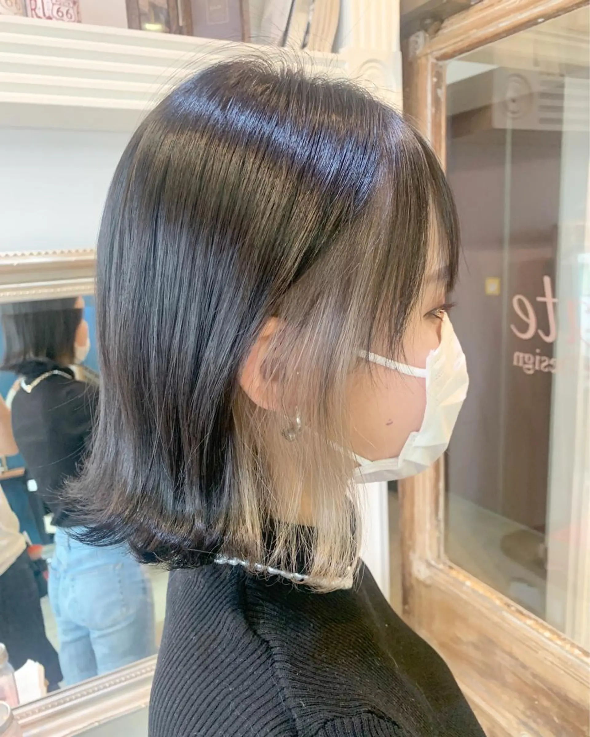 ミディアム カラー ヘアアレンジ ベージュカラー 黒髪 ブルーカラー ブルーブラック ミルクティーベージュ ヘアカラー トリートメント ヘアセット 大宮/山口 竣也のヘアスタイル